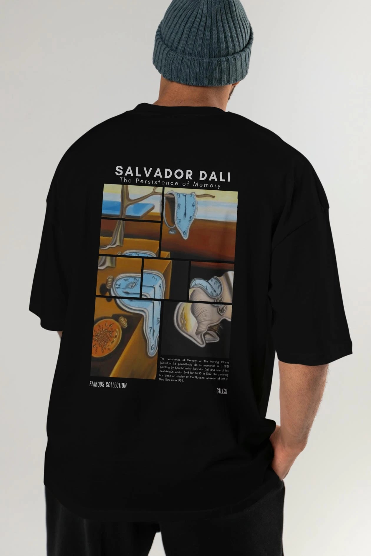 Salvador Dali Arka Baskılı Oversize t-shirt Erkek Kadın Bisiklet Yaka Pamuk tişort