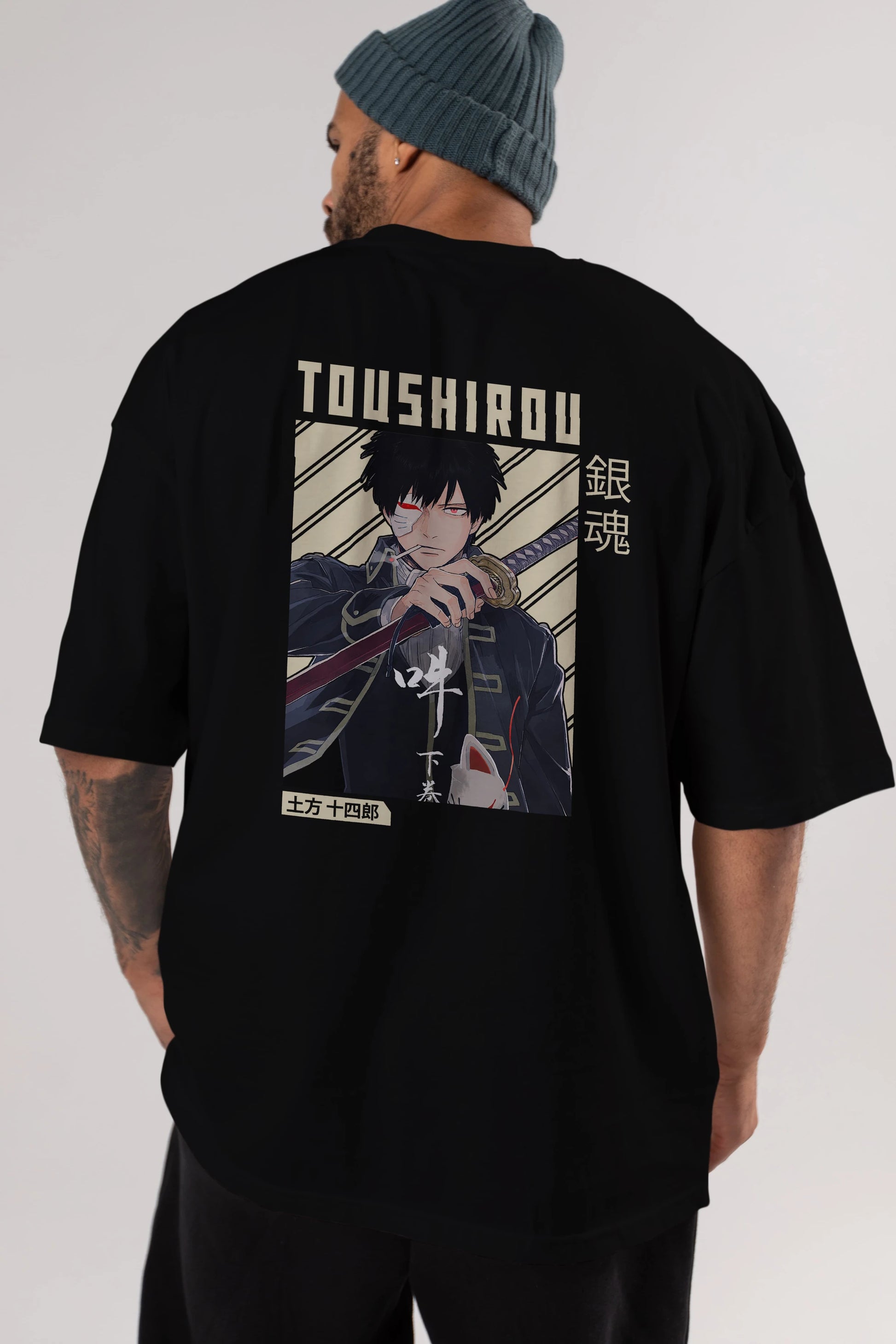 Toushirou Hijikata Anime Arka Baskılı Oversize t-shirt Erkek Kadın Unisex