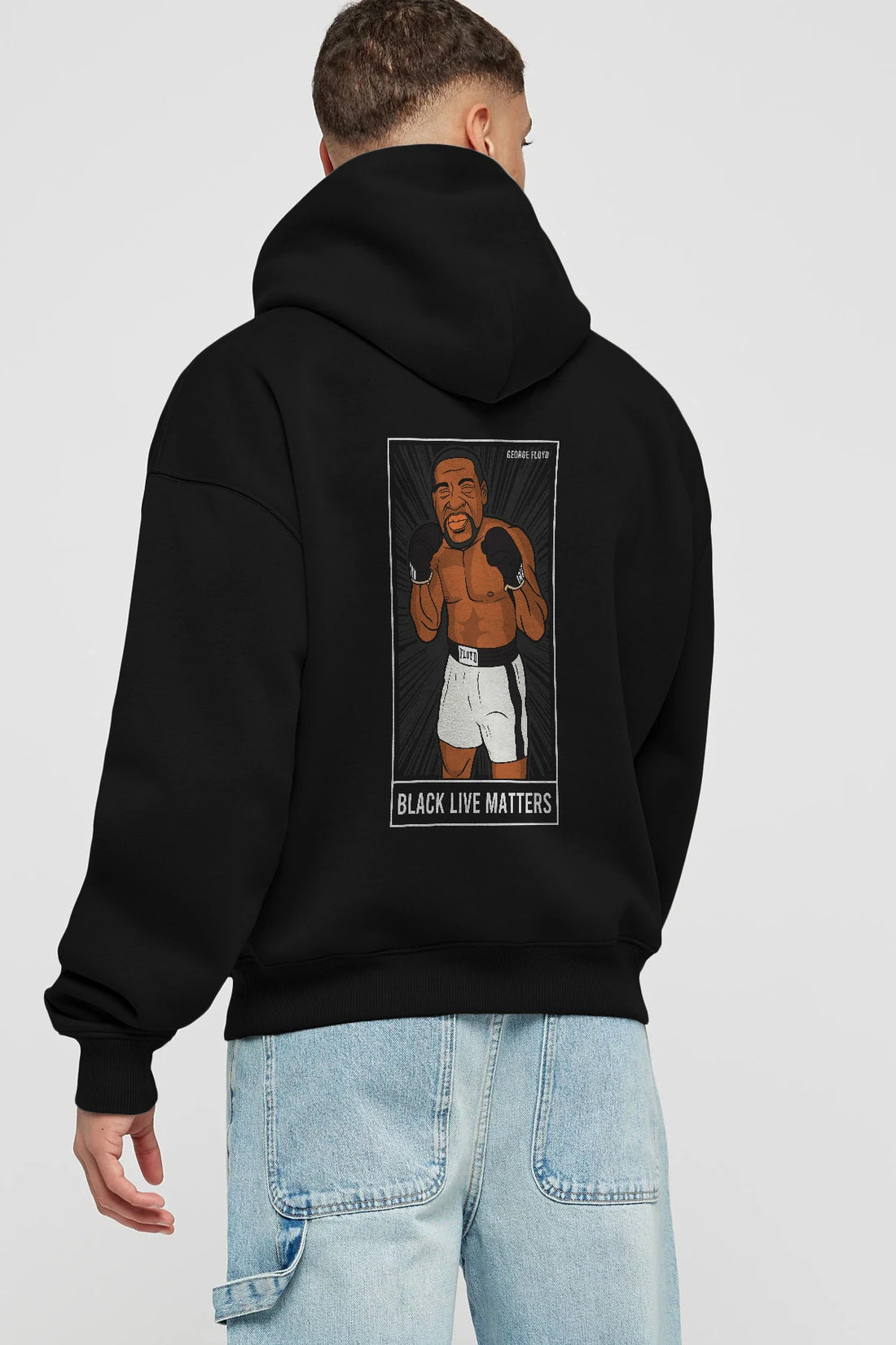 George Floyd Boxer Arka Baskılı Hoodie Oversize Kapüşonlu Sweatshirt Erkek Kadın Unisex