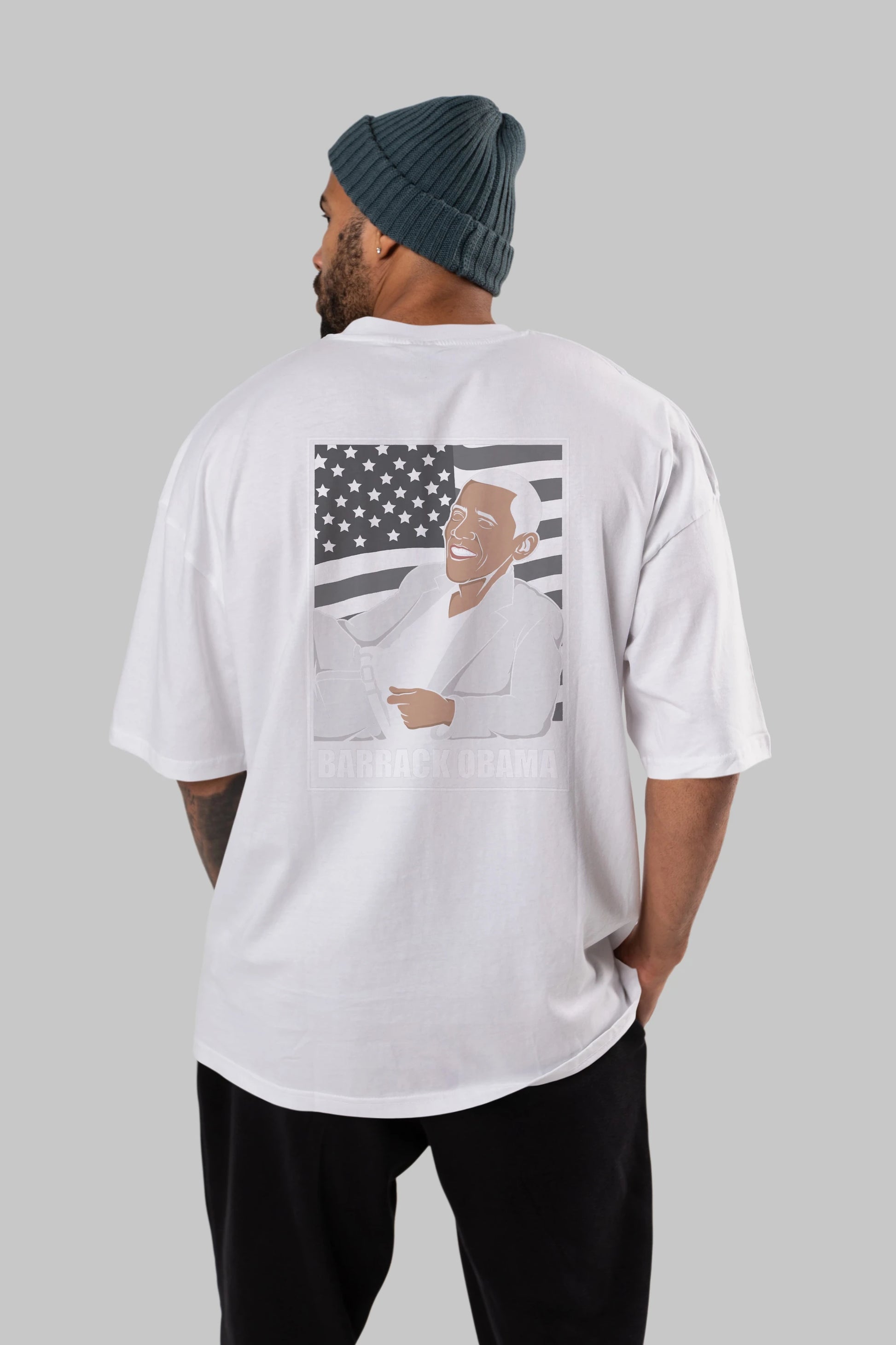 Obama Thriller Arka Baskılı Oversize t-shirt Erkek Kadın Unisex %100 Pamuk tişort