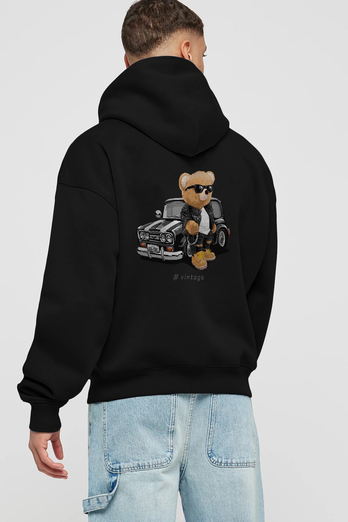 Teddy Bear Vintage Arka Baskılı Hoodie Oversize Kapüşonlu Sweatshirt Erkek Kadın Unisex
