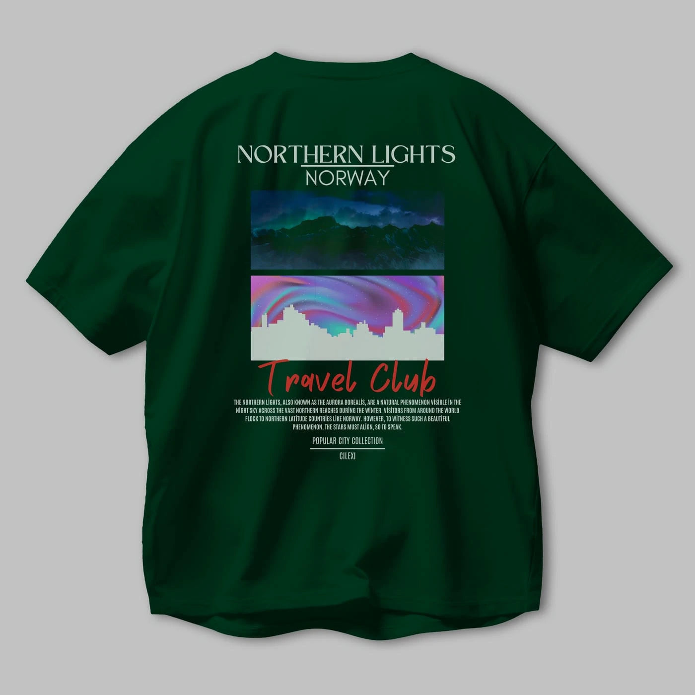 Northern Lights Norway Arka Baskılı Oversize t-shirt Erkek Kadın Pamuk Bisiklet Yaka tişort