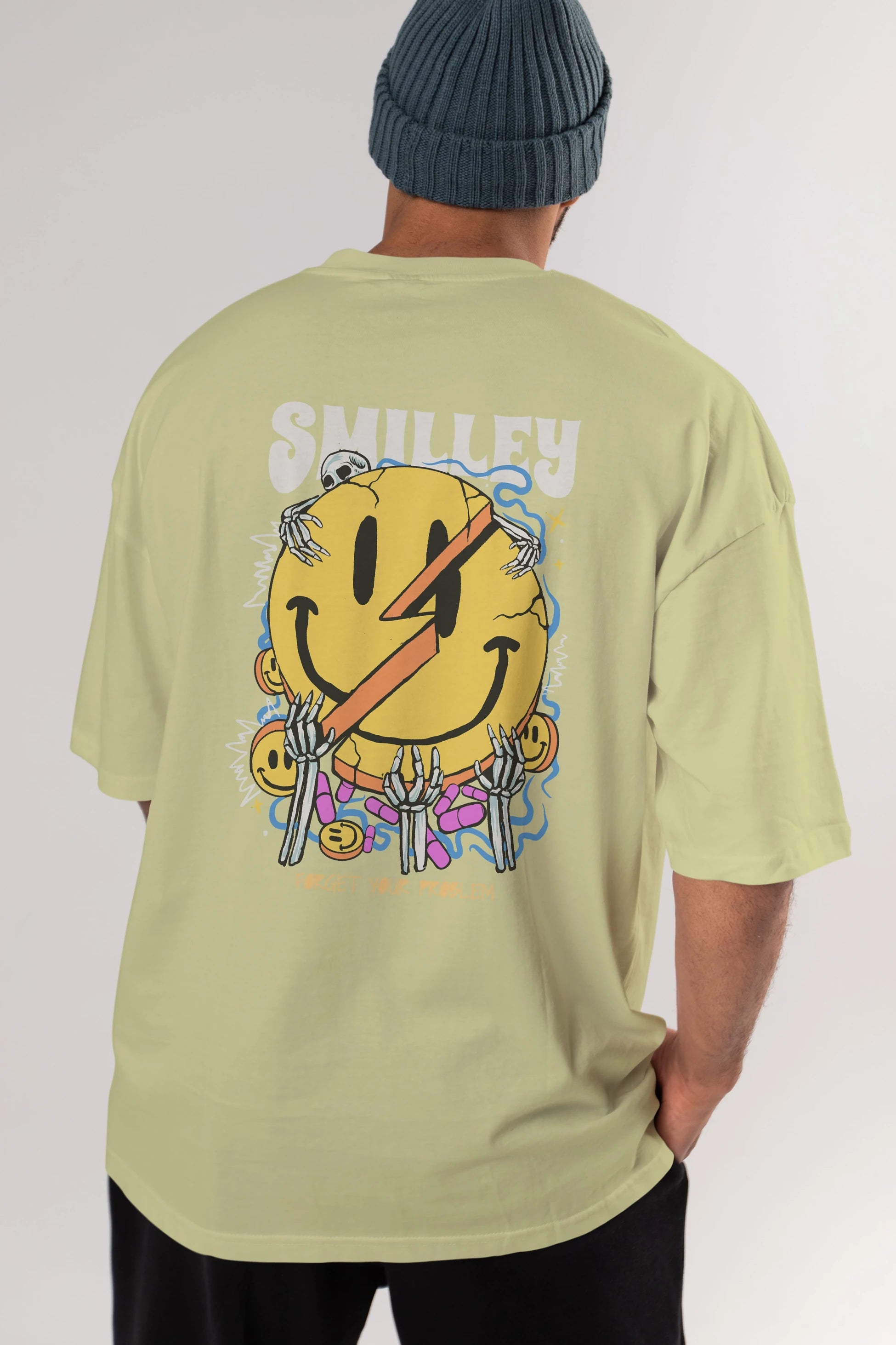 Smilley Streetwear Arka Baskılı Oversize t-shirt Erkek Kadın Unisex