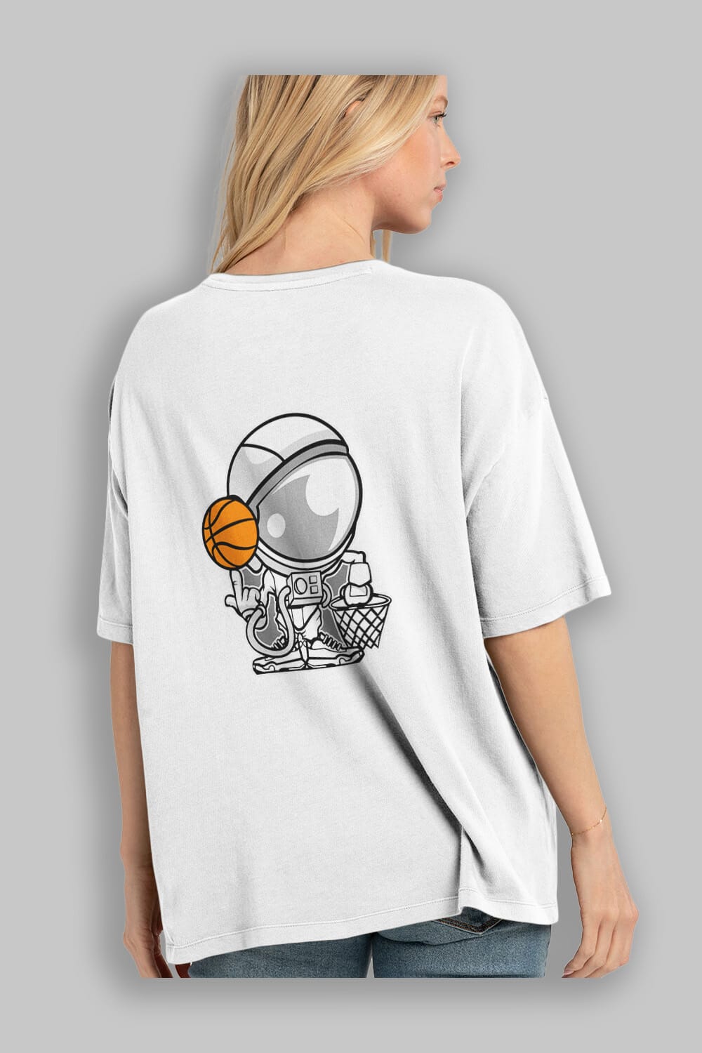 Astronaut Basketball Arka Baskılı Oversize t-shirt Erkek Kadın Unisex %100 Pamuk tişort