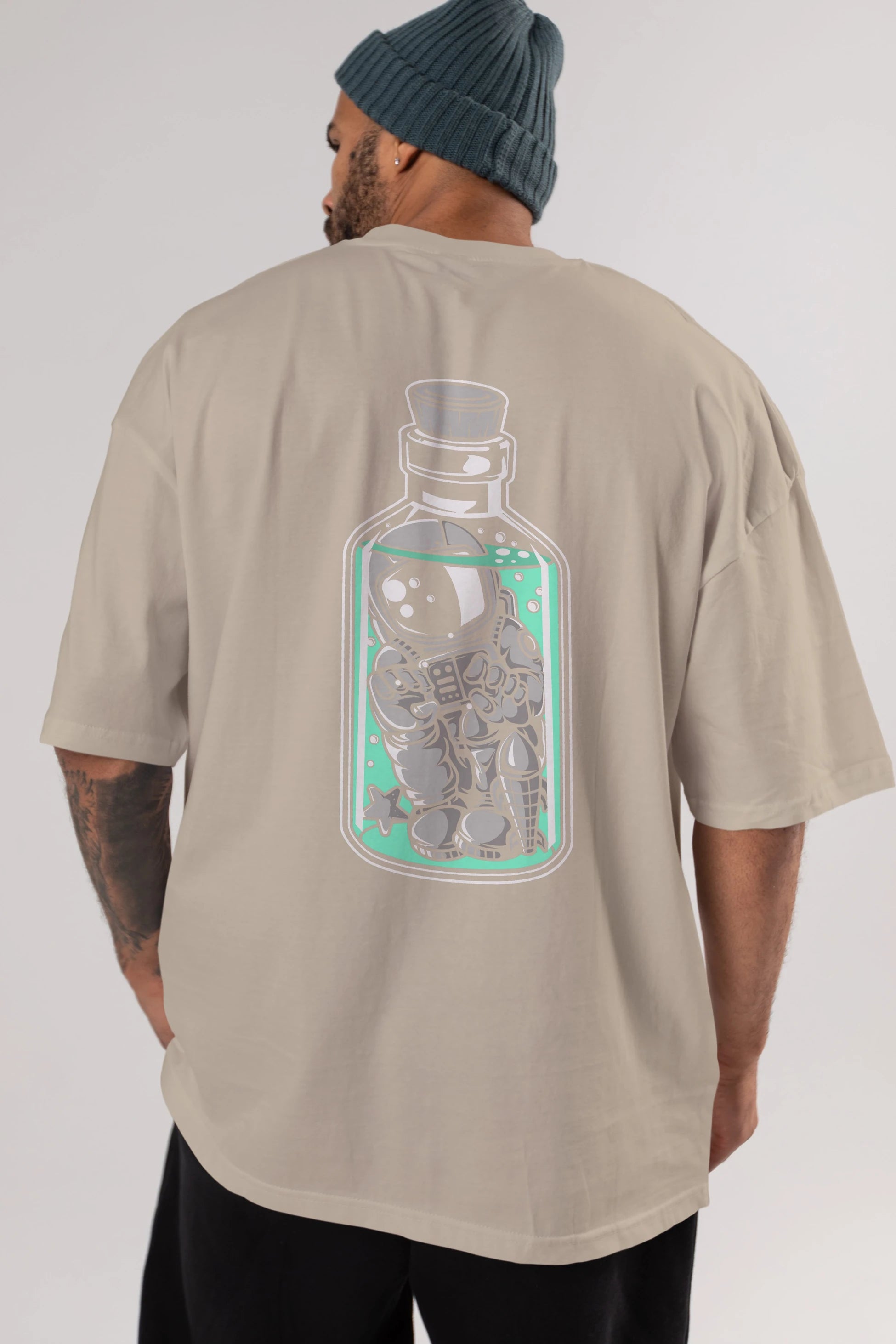 Astronaut in The Bottle Arka Baskılı Oversize t-shirt Erkek Kadın Unisex