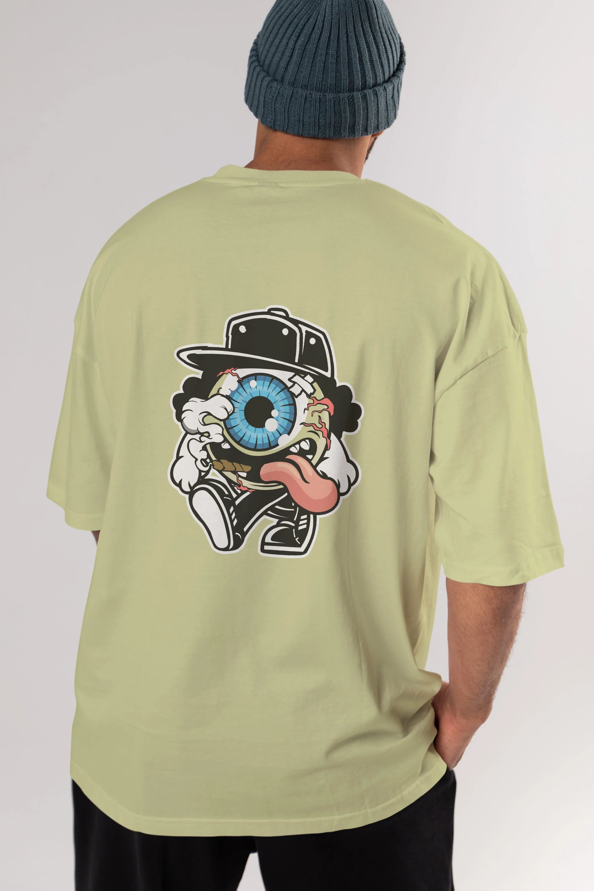 Eyeball Arka Baskılı Oversize t-shirt Erkek Kadın Unisex %100 Pamuk tişort