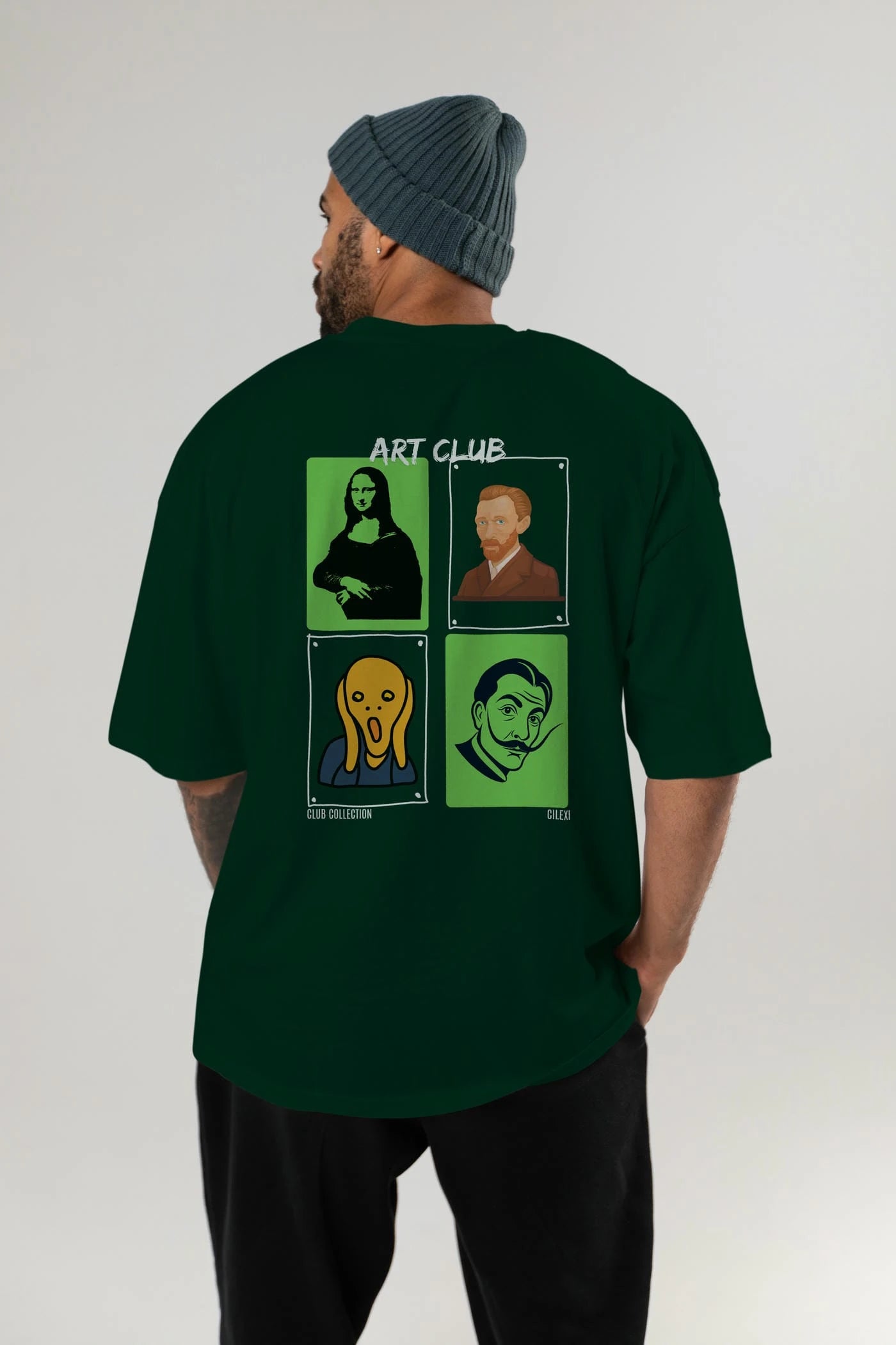 Art Club Arka Baskılı Oversize t-shirt Erkek Kadın %100 Pamuk Bisiklet Yaka tişort