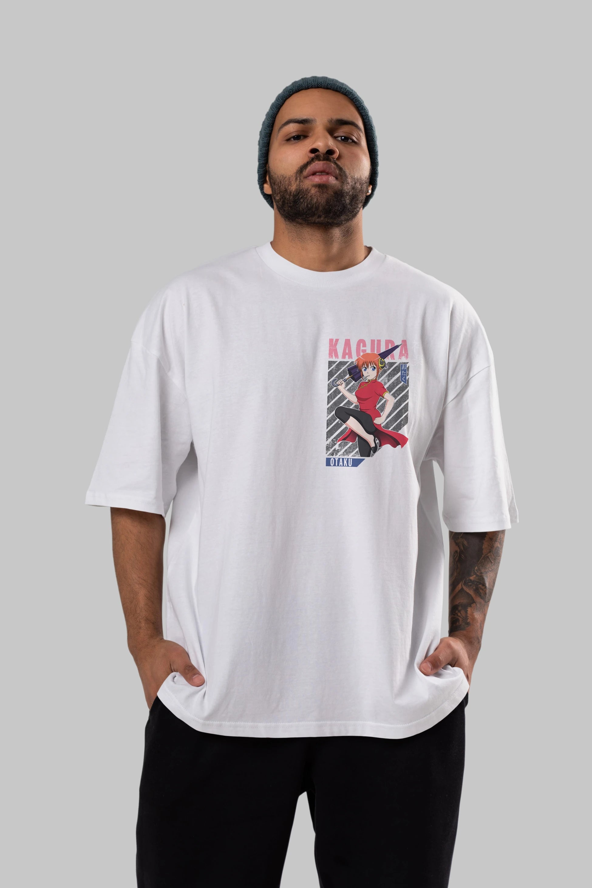 Kagura GINTAMA 1 Ön Sol Baskılı Oversize t-shirt Erkek Kadın Unisex %100 Pamuk Bisiklet Yaka tişort