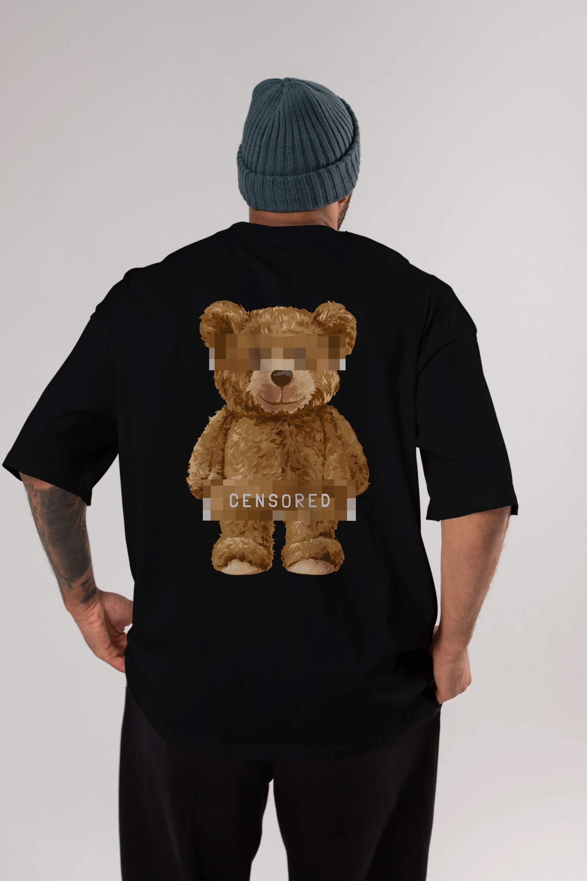 Teddy Bear Censored Arka Baskılı Oversize t-shirt Erkek Kadın Unisex %100 Pamuk