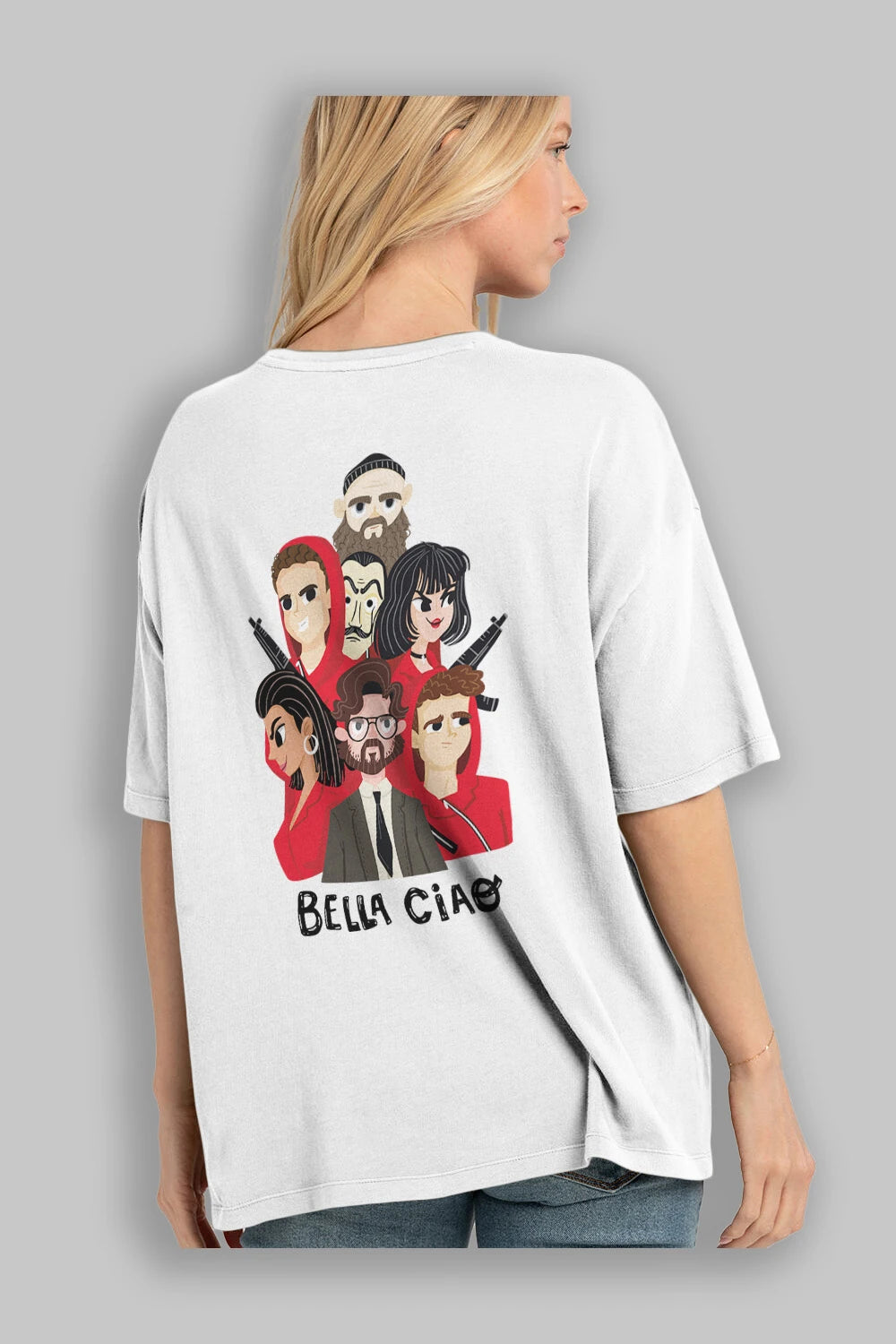 La Casa De Papel (13) Arka Baskılı Oversize t-shirt Erkek Kadın Unisex %100 Pamuk Bisiklet Yaka tişort