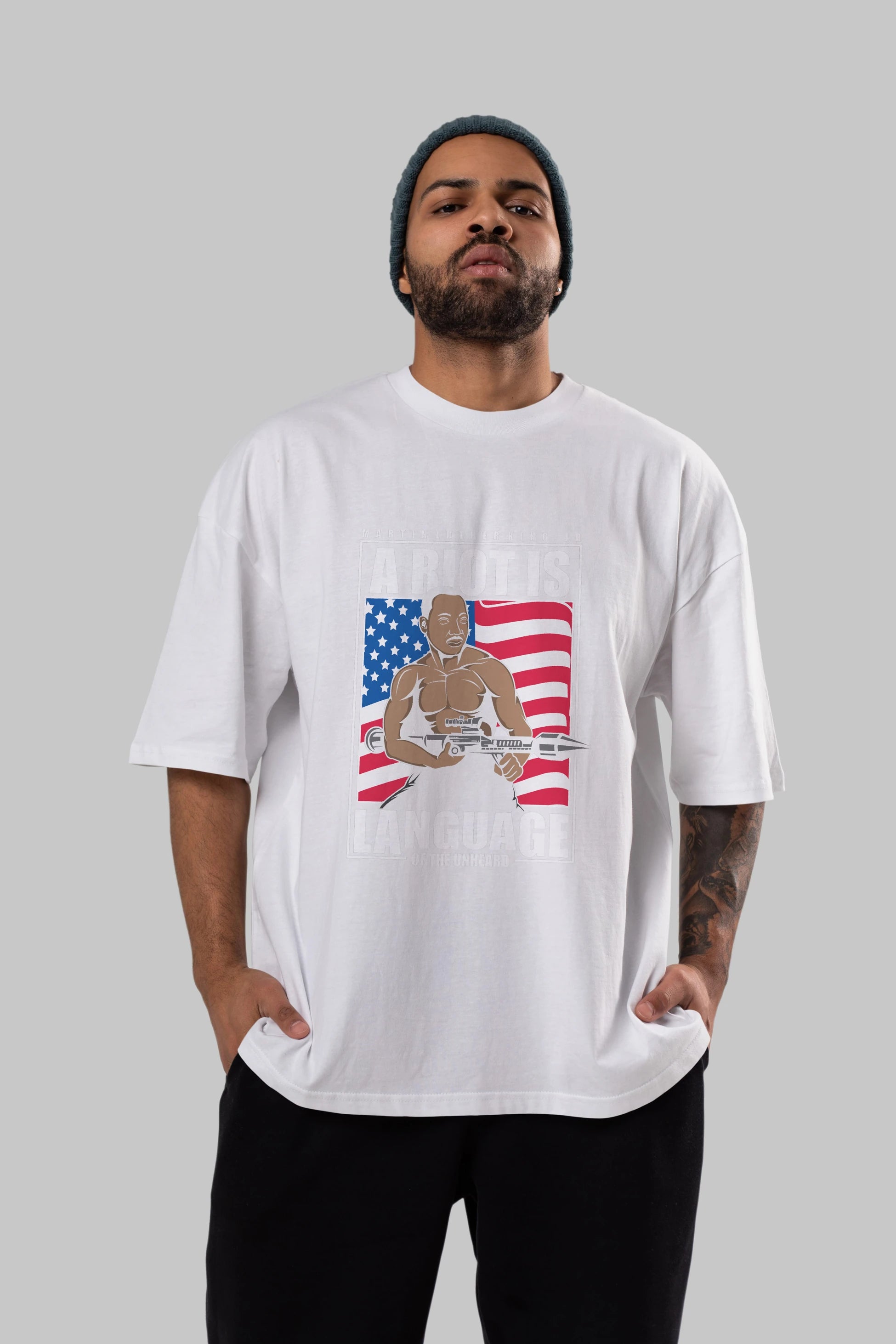 Luther King Jr Rambo Ön Baskılı Oversize t-shirt Erkek Kadın Unisex %100 Pamuk tişort