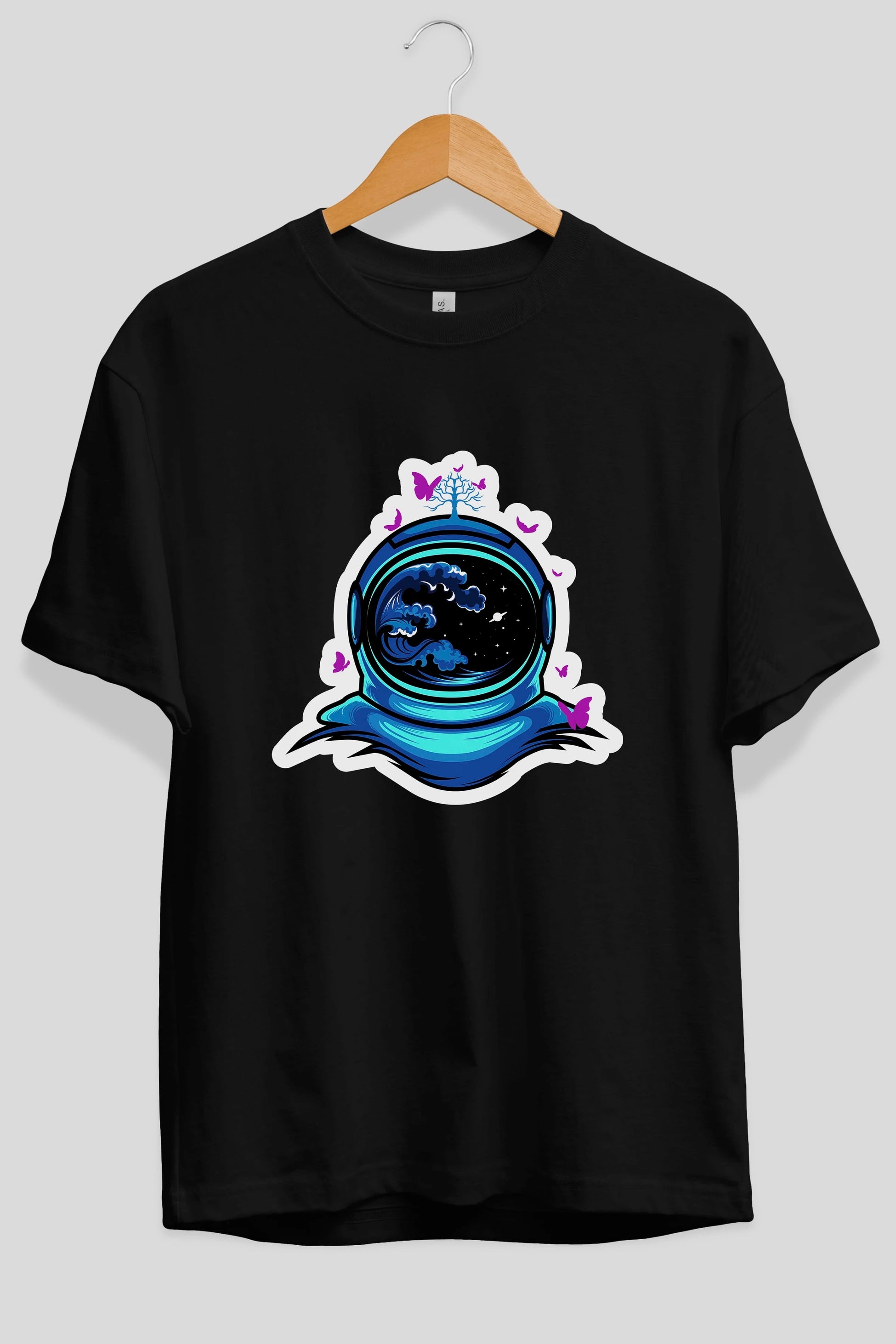 Astronaut and Butterfly Sticker Ön Baskılı Oversize t-shirt Erkek Kadın Unisex