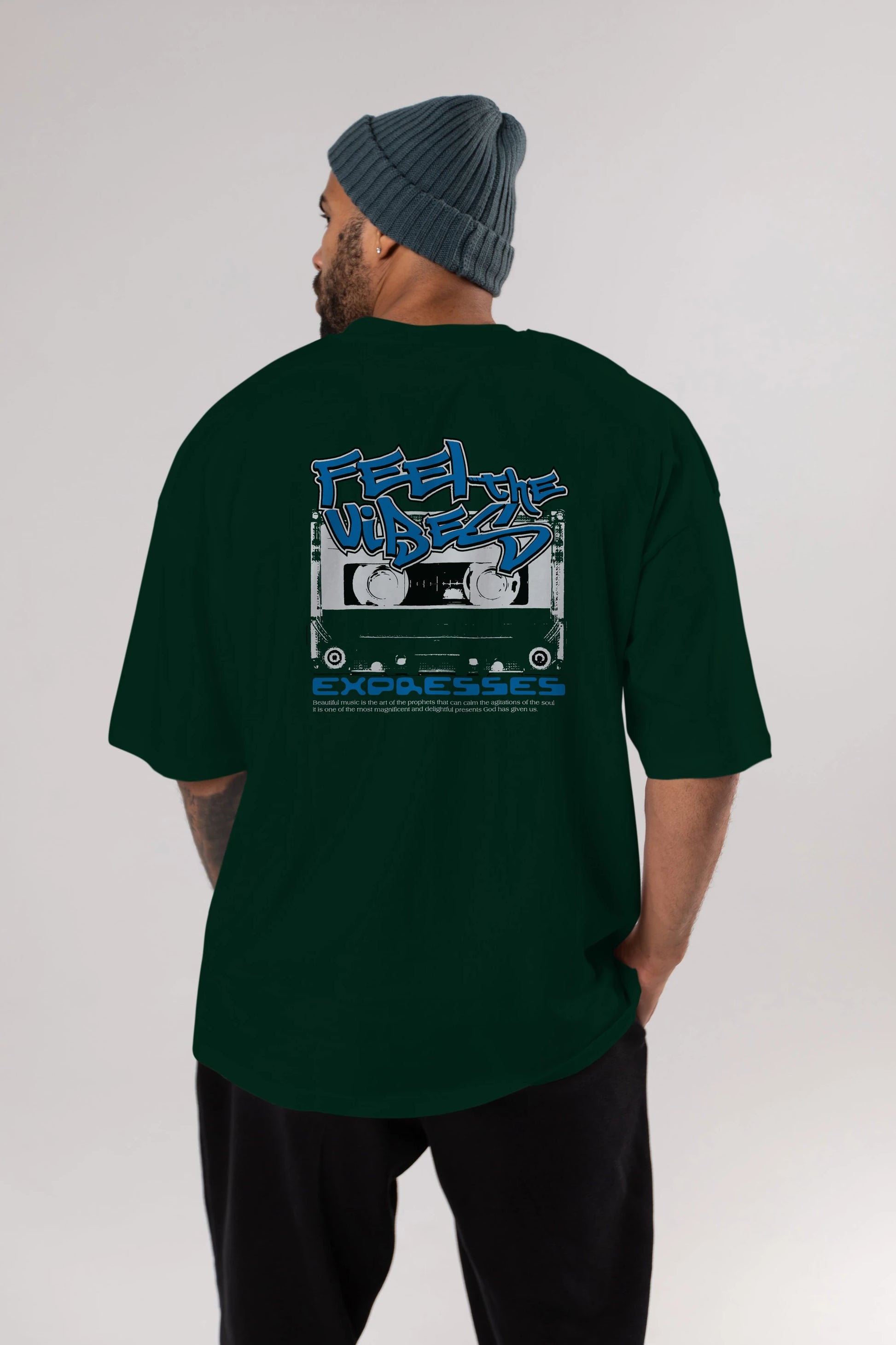 Feel The Vibes Arka Baskılı Oversize t-shirt Erkek Kadın Unisex
