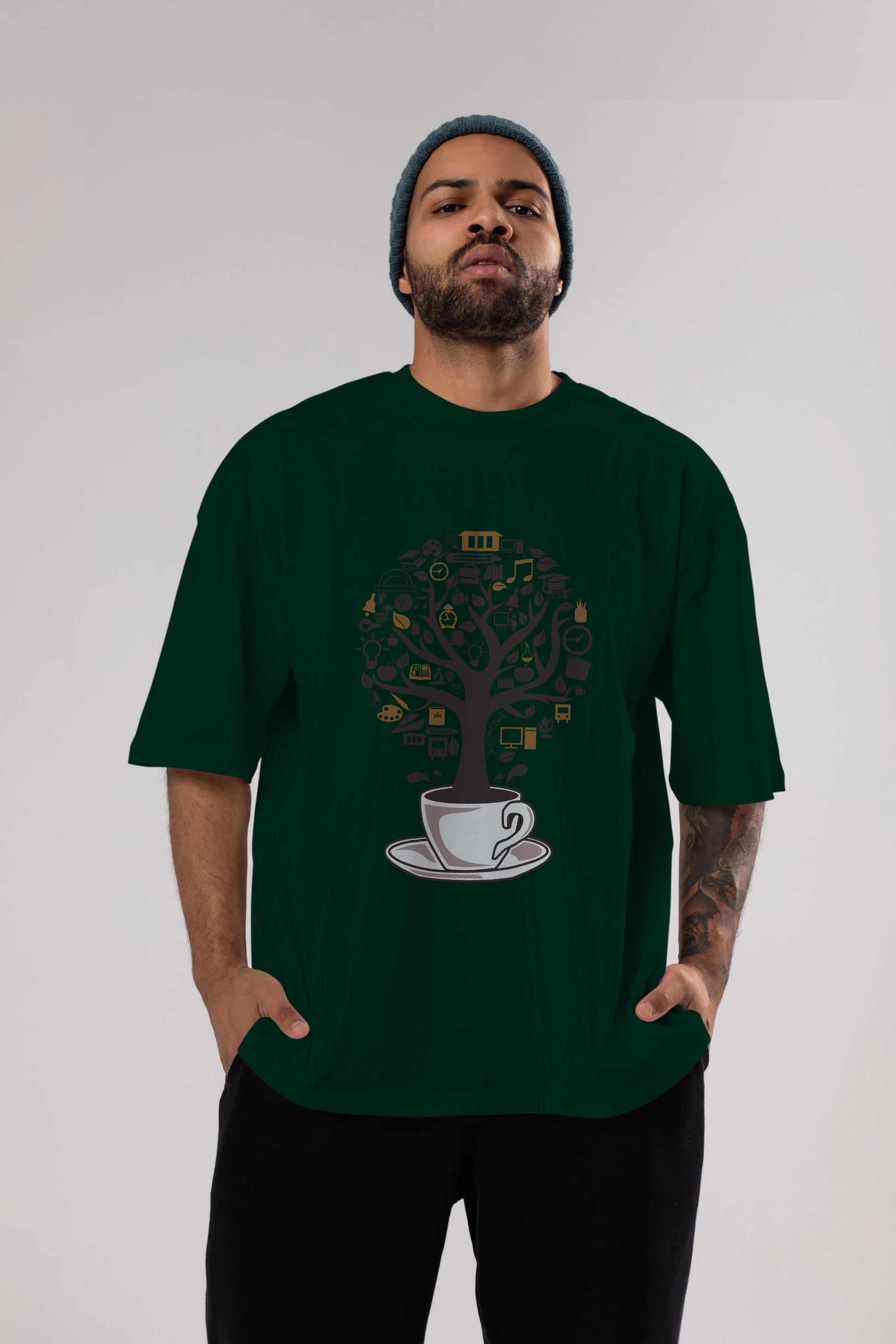 Coffee Tree Ön Baskılı Oversize t-shirt %100 pamuk Erkek Kadın Unisex
