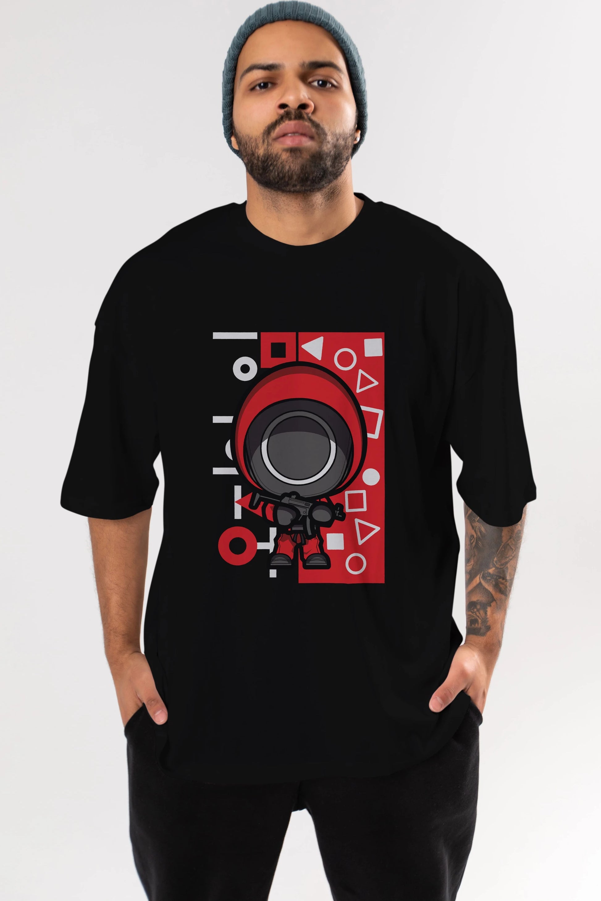 Squid Game (4) Ön Baskılı Oversize t-shirt Erkek Kadın Unisex %100 Pamuk Bisiklet Yaka tişort