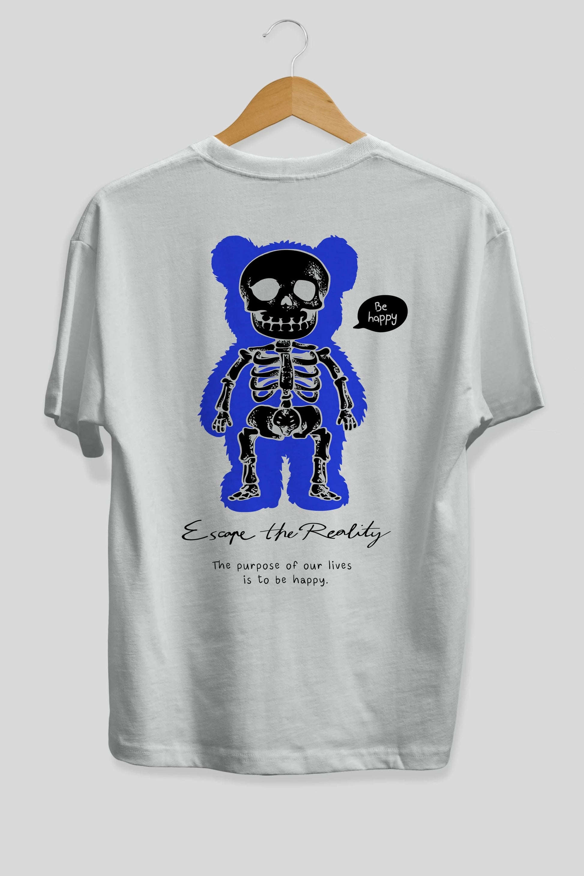 Be Happy Bear Arka Baskılı Oversize t-shirt Erkek Kadın Unisex