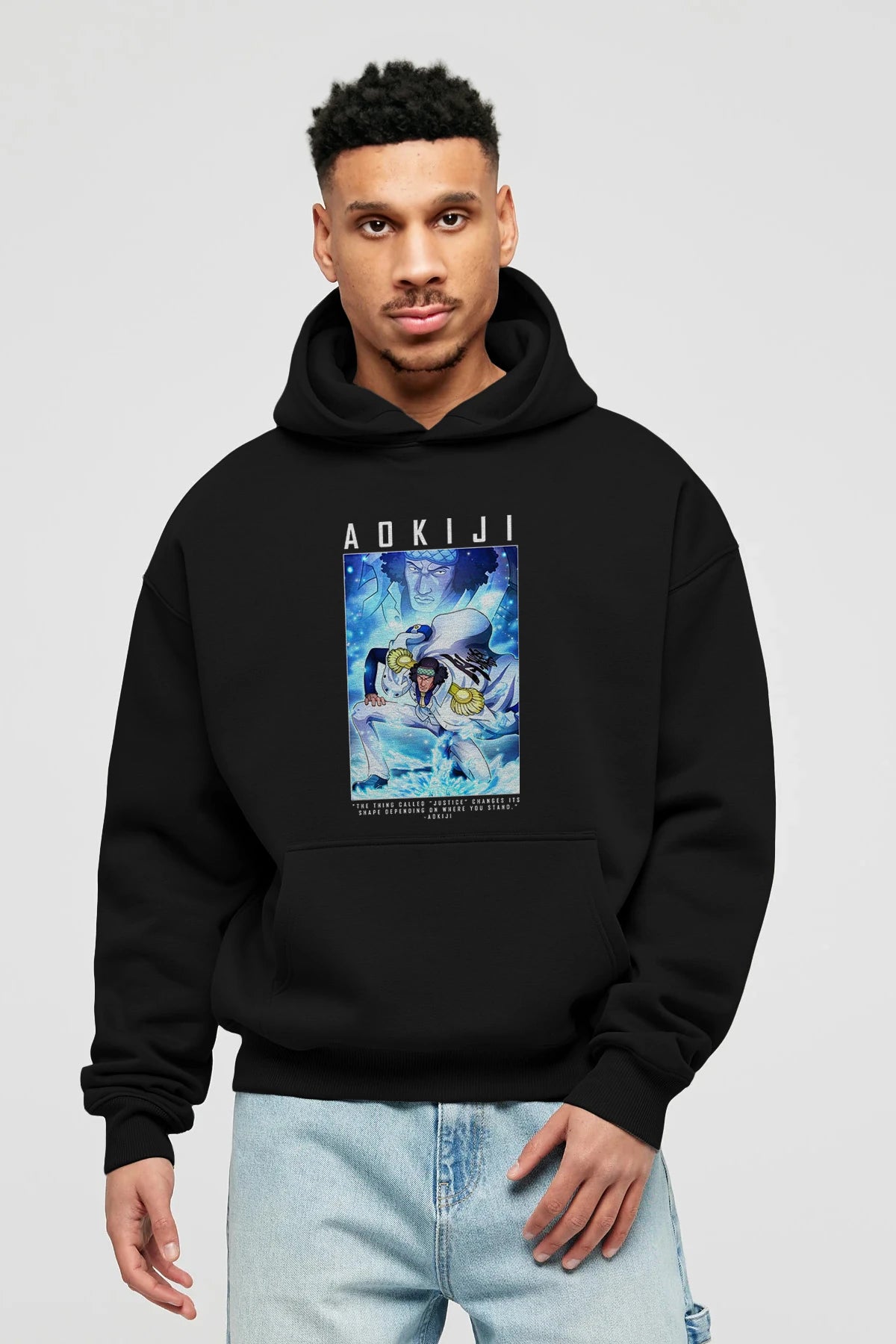 Kuzan Anime Ön Baskılı Hoodie Oversize Kapüşonlu Sweatshirt Erkek Kadın Unisex