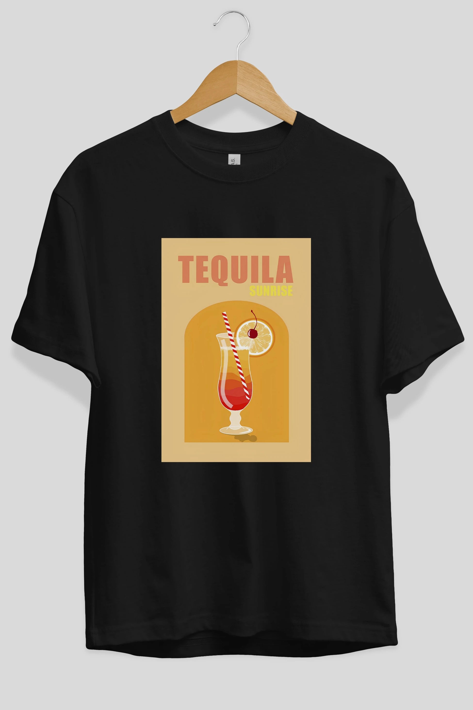 Tequila Sunrise Ön Baskılı Oversize t-shirt Erkek Kadın Unisex %100 Pamuk Bisiklet Yaka tişort