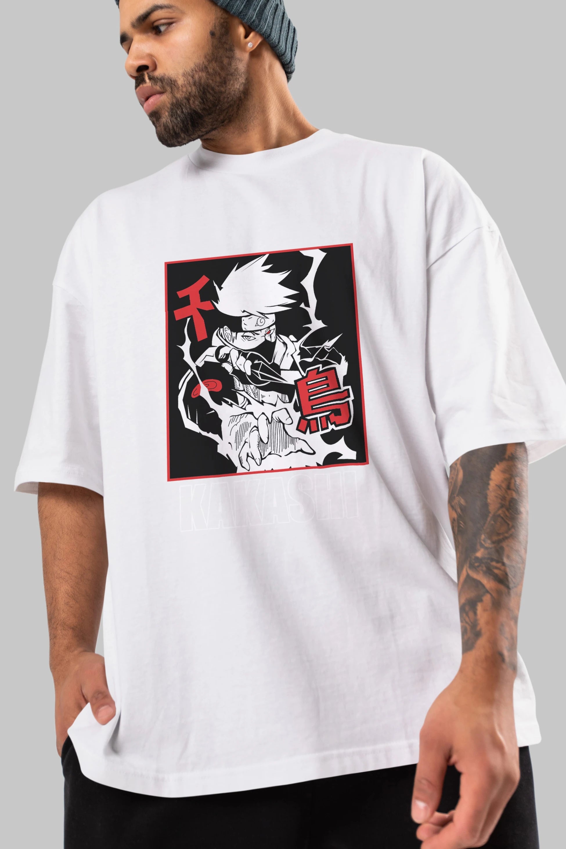 KAKASHI HATAKE NARUTO Anime Ön Baskılı Oversize t-shirt %100 pamuk Erkek Kadın Unisex