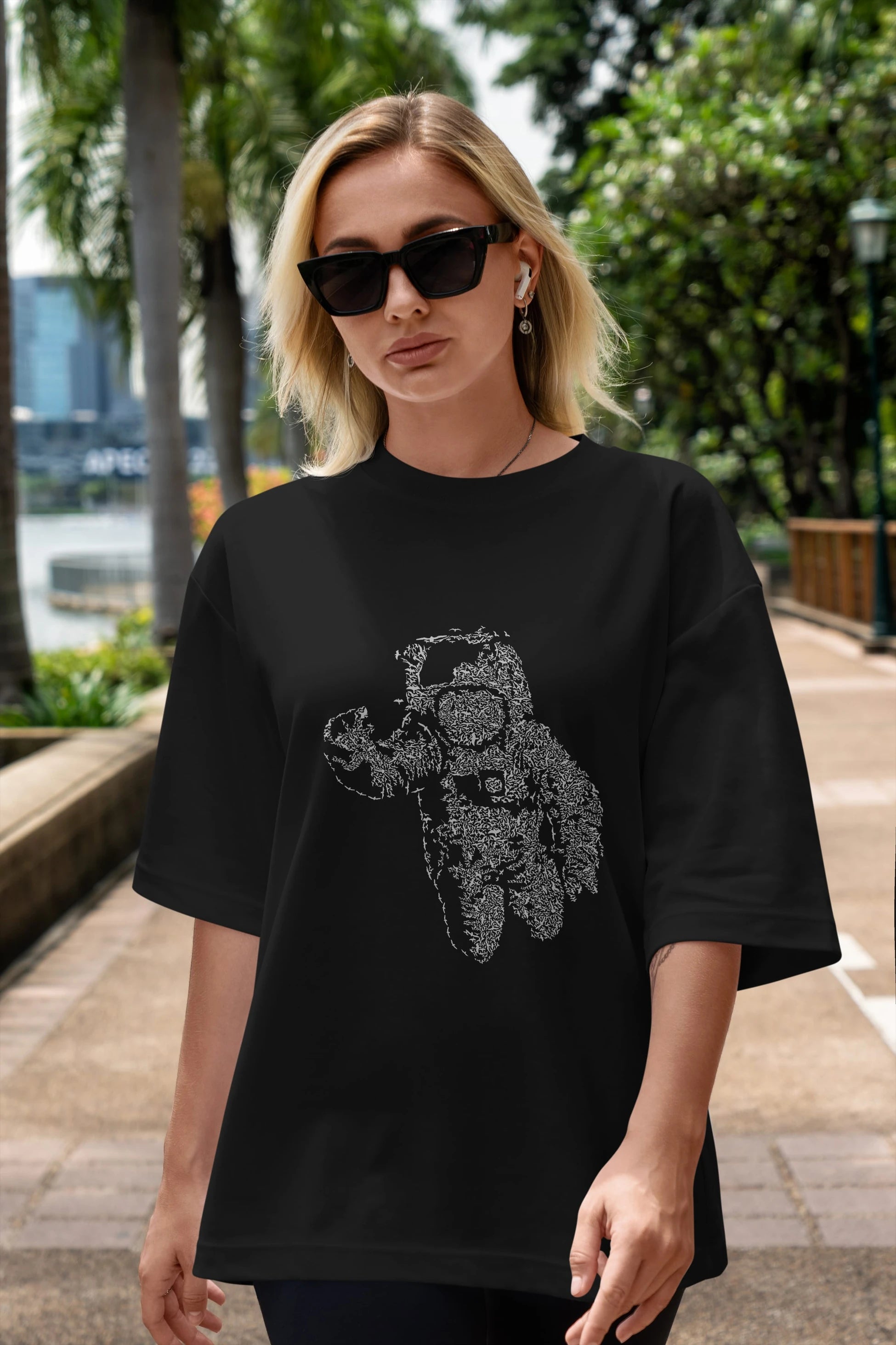 Flying Astronaut Ön Baskılı Oversize t-shirt %100 pamuk Erkek Kadın Unisex