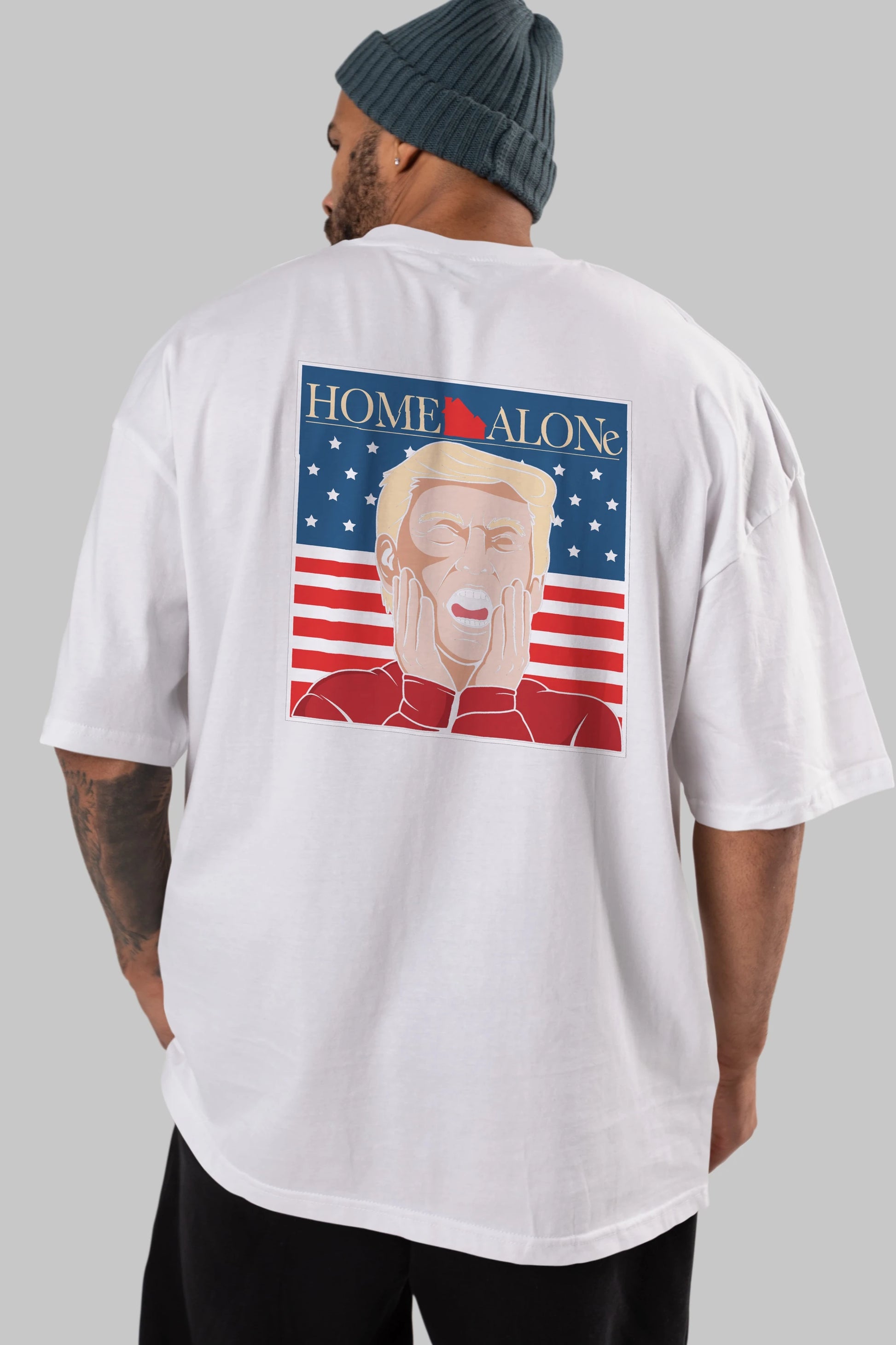 Home Alone Trump Arka Baskılı Oversize t-shirt Erkek Kadın Unisex %100 Pamuk tişort