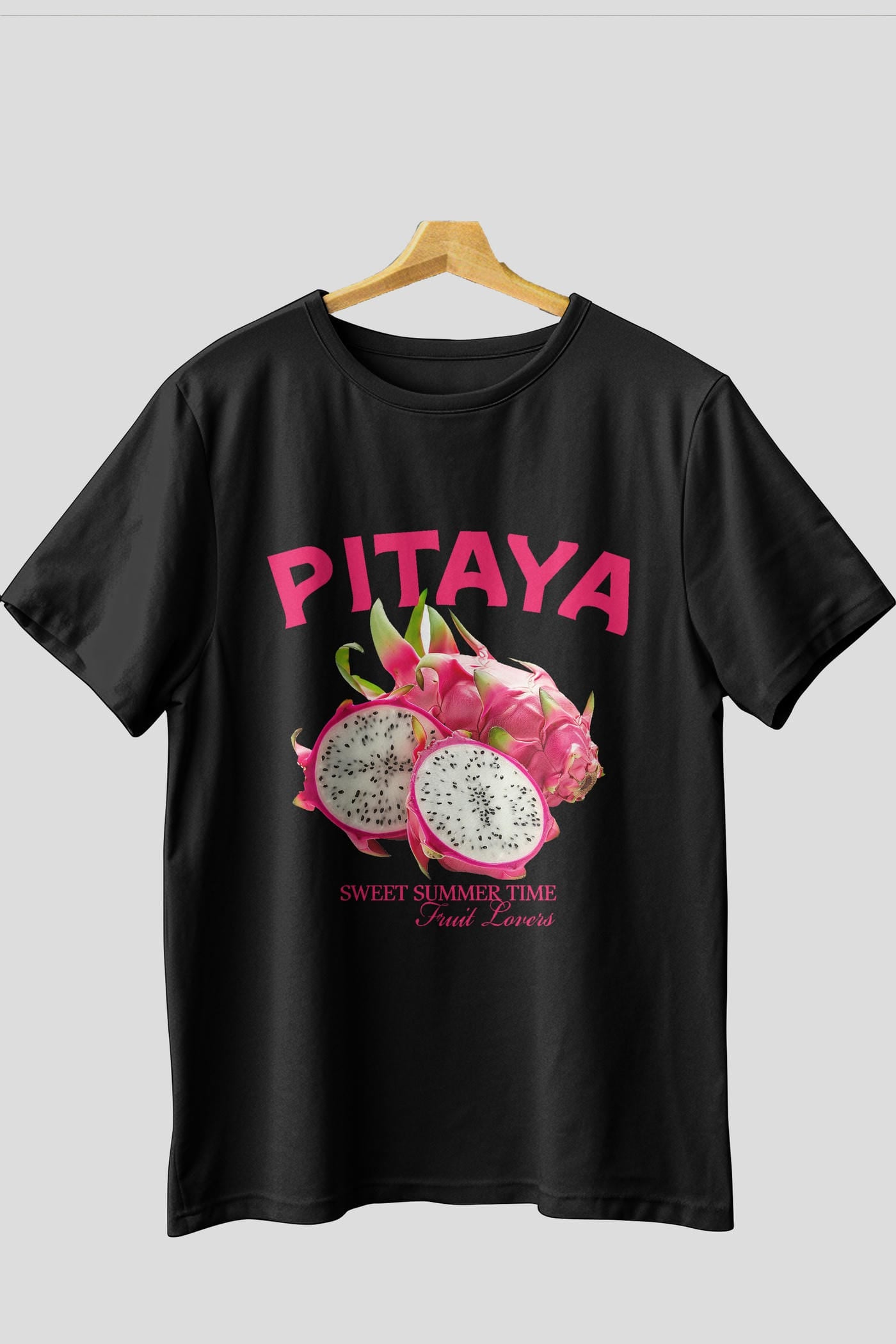 Pitaya Ön Baskılı Oversize t-shirt Erkek Kadın Pamuk Bisiklet Yaka tişort