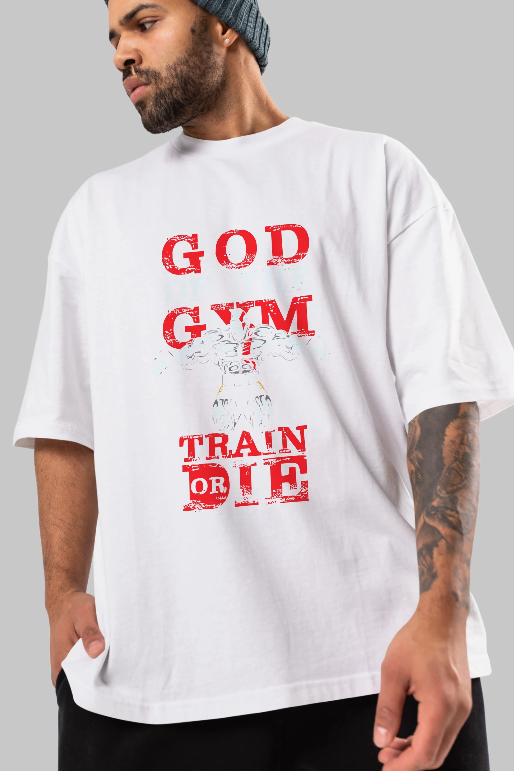 God of The GYM Ön Baskılı Oversize t-shirt Erkek Kadın Unisex %100 Pamuk Bisiklet Yaka tişort