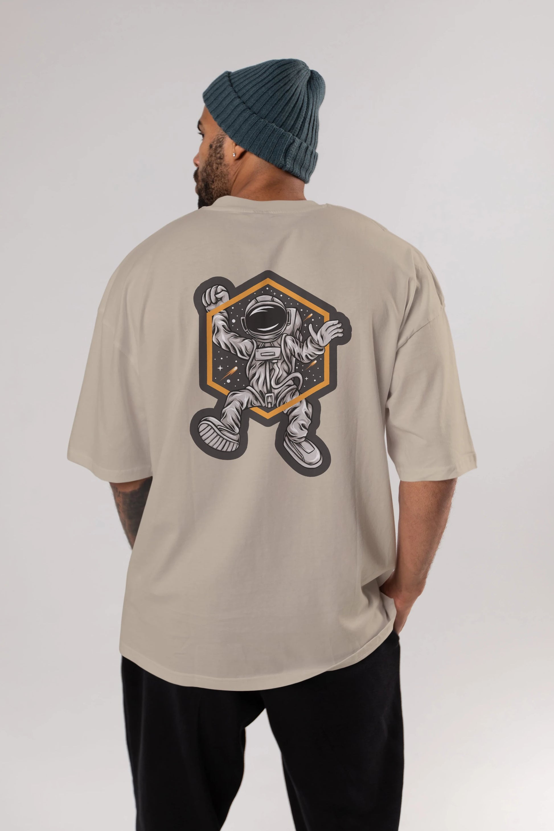 Astrofun Sticker Arka Baskılı Oversize t-shirt Erkek Kadın Unisex