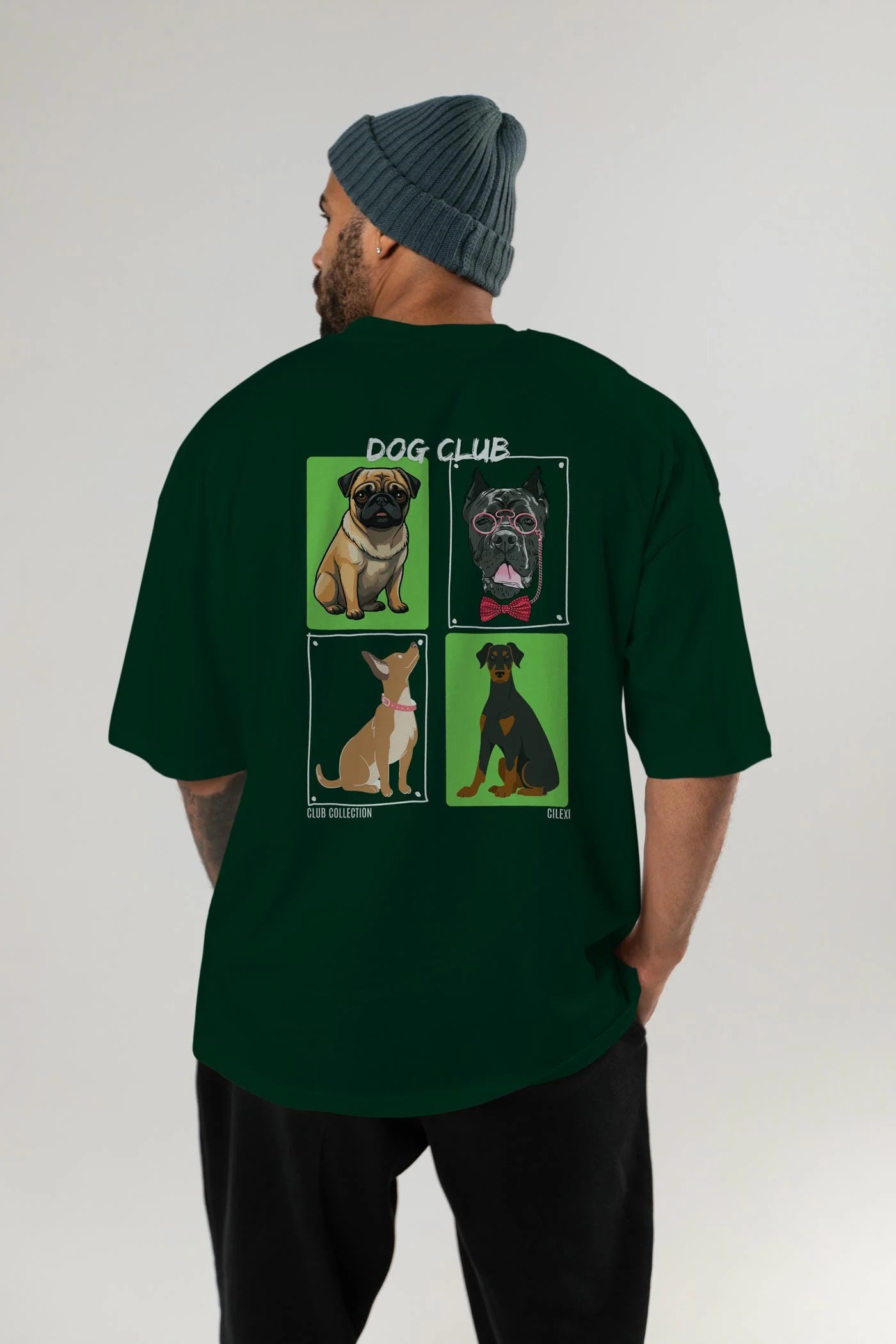 Dog Club Arka Baskılı Oversize t-shirt Erkek Kadın %100 Pamuk Bisiklet Yaka tişort