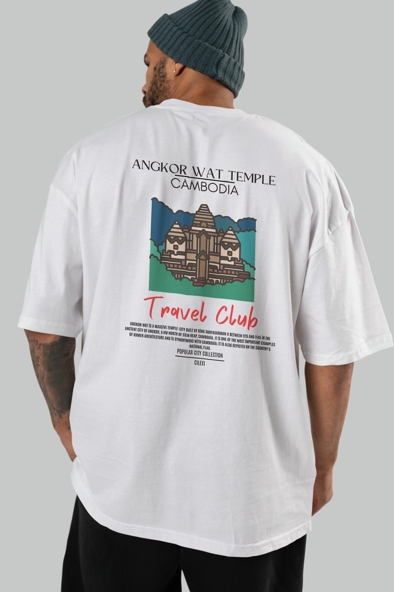 Angkor Wat Temple Cambodia Arka Baskılı Oversize t-shirt Erkek Kadın Pamuk Bisiklet Yaka tişort