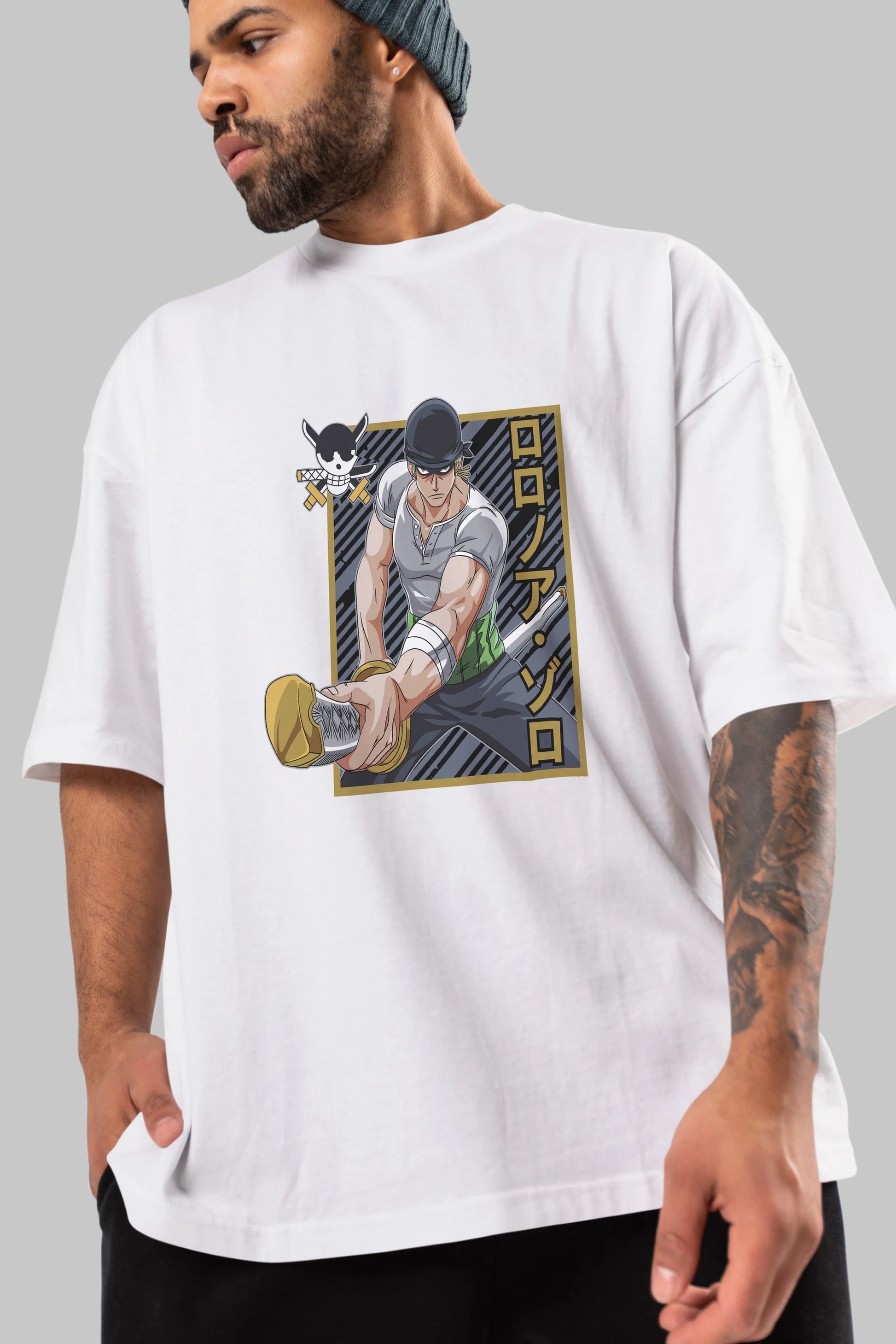 RORONOA ZORO Anime Ön Baskılı Oversize t-shirt %100 pamuk Erkek Kadın Unisex