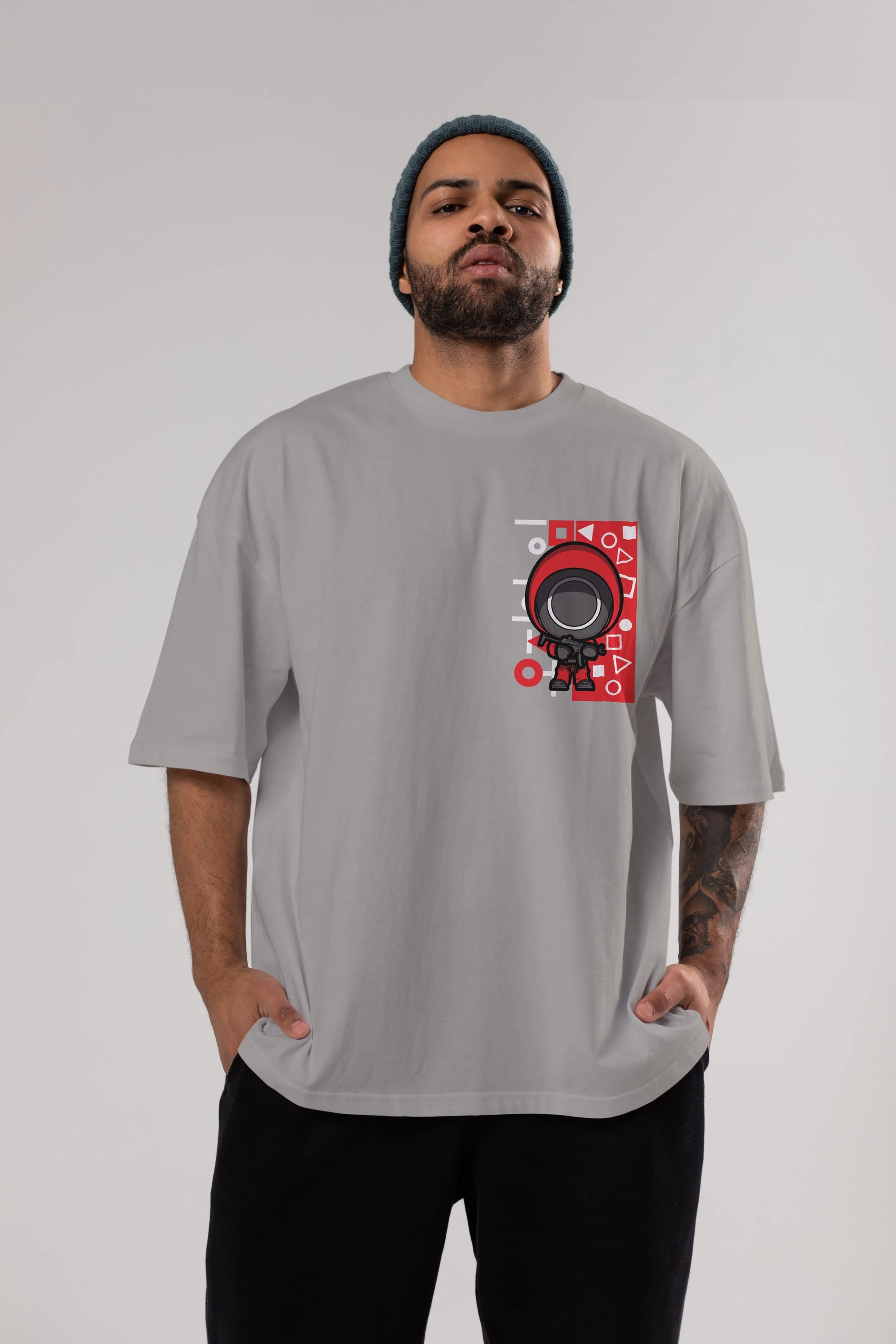 Squid Game (4) Ön Sol Baskılı Oversize t-shirt Erkek Kadın Unisex %100 Pamuk Bisiklet Yaka tişort