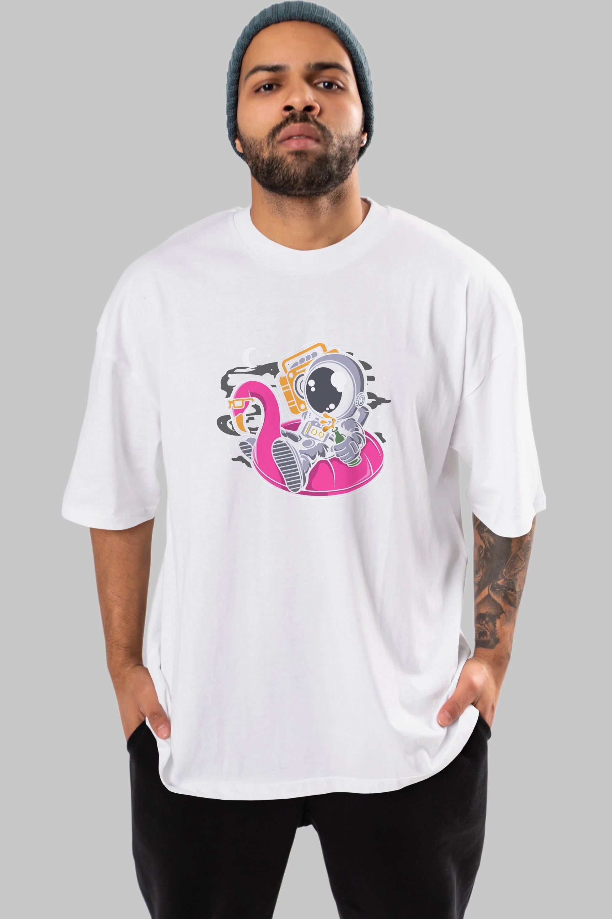Astronaut Floaties Ballon Ön Baskılı Oversize t-shirt Erkek Kadın Unisex