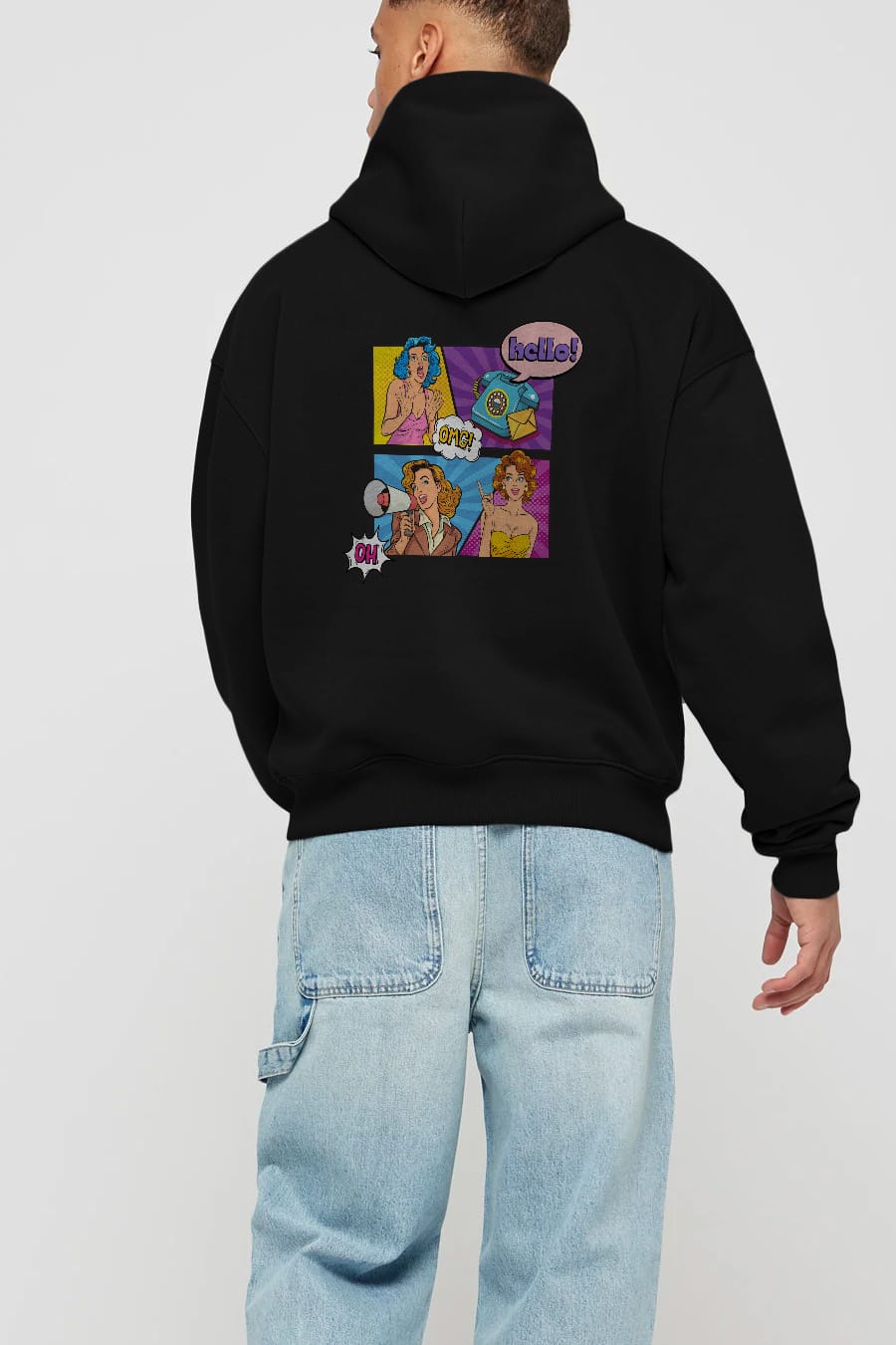 Hello OMG Arka Baskılı Oversize Hoodie Kapüşonlu Sweatshirt Erkek Kadın Unisex
