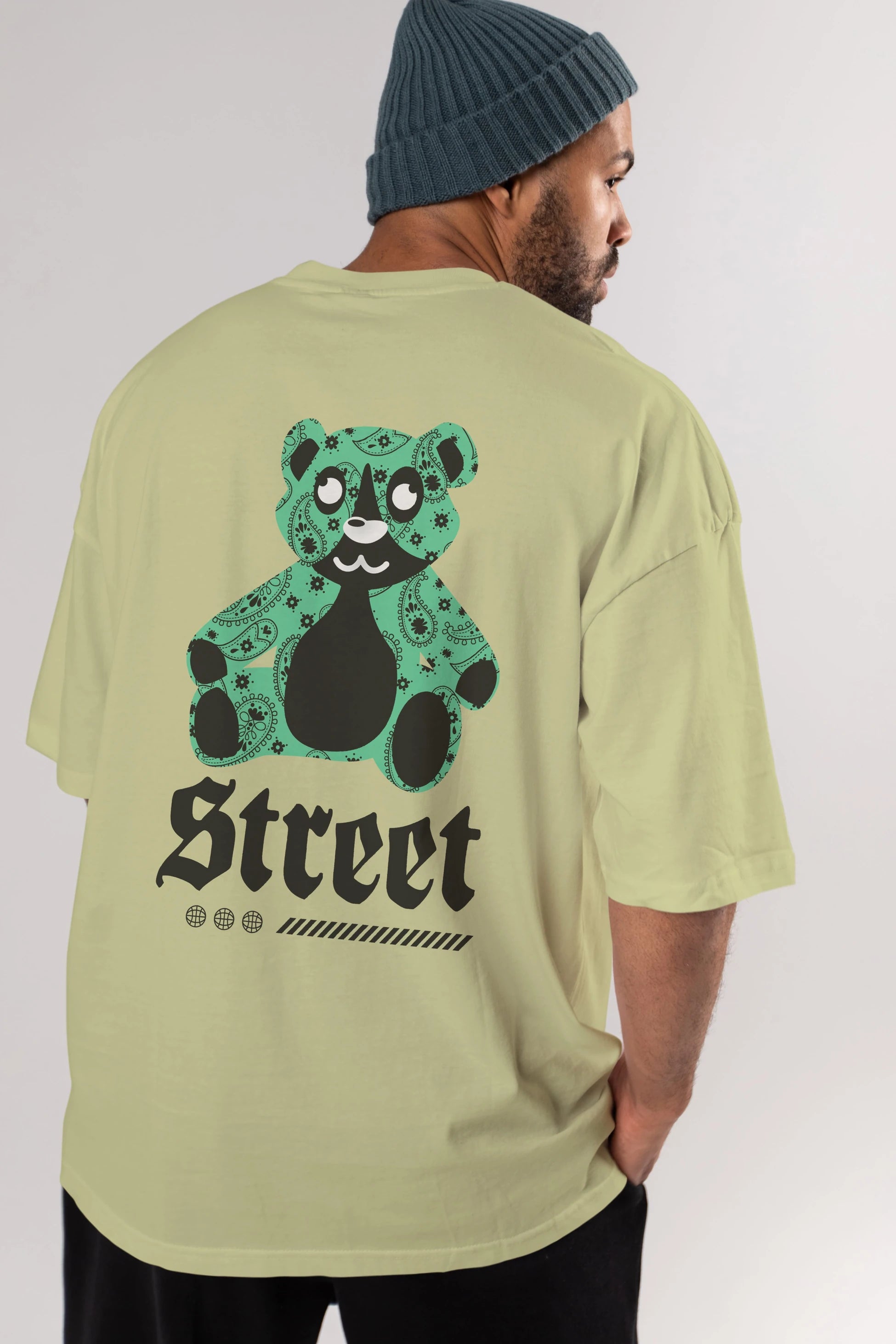 Street Bear Arka Baskılı Oversize t-shirt Erkek Kadın Unisex