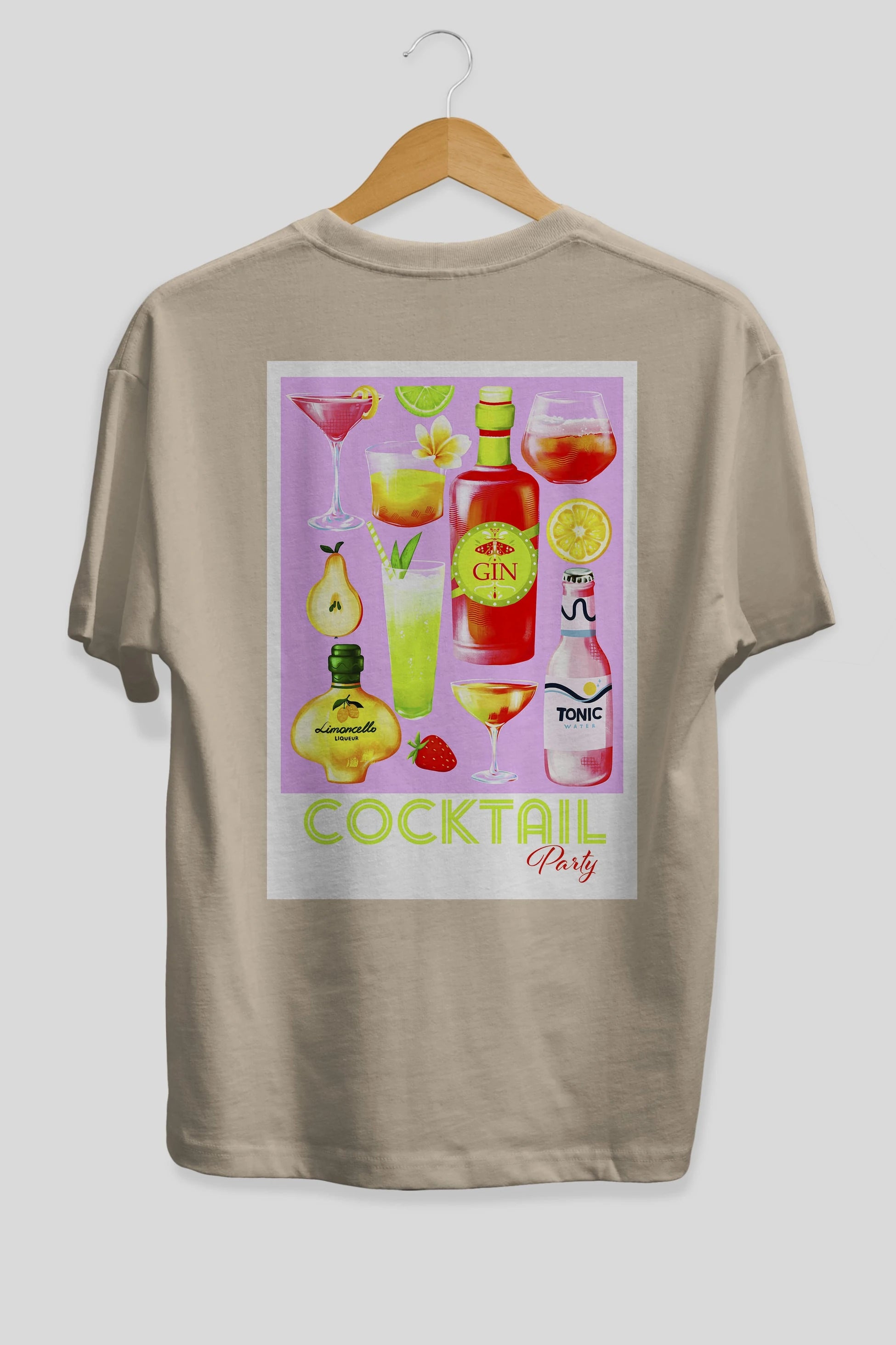 Cocktail Party Arka Baskılı Oversize t-shirt Erkek Kadın Unisex %100 Pamuk Bisiklet Yaka tişort