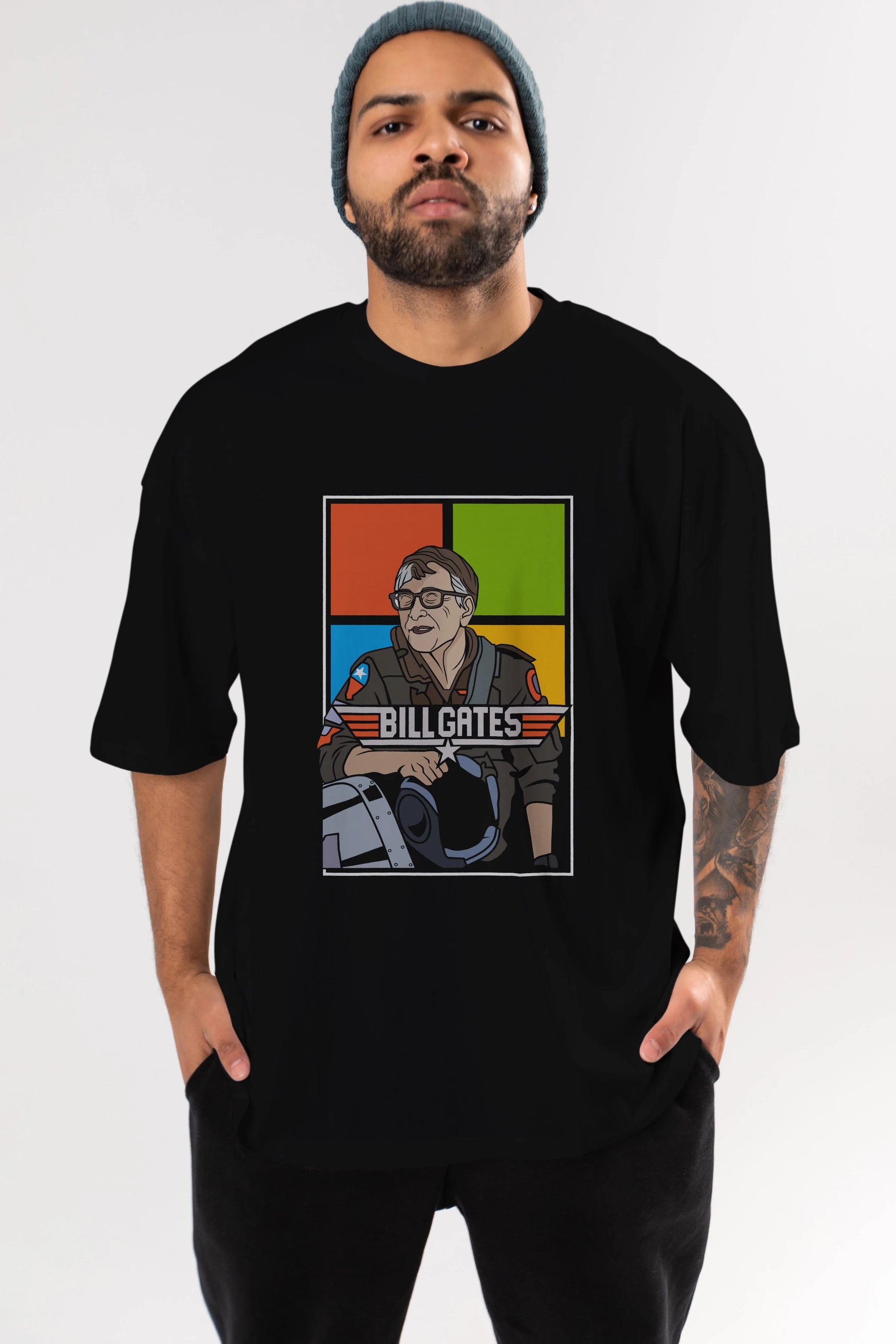 Bill Gates Top Gun Ön Baskılı Oversize t-shirt Erkek Kadın Unisex %100 Pamuk tişort