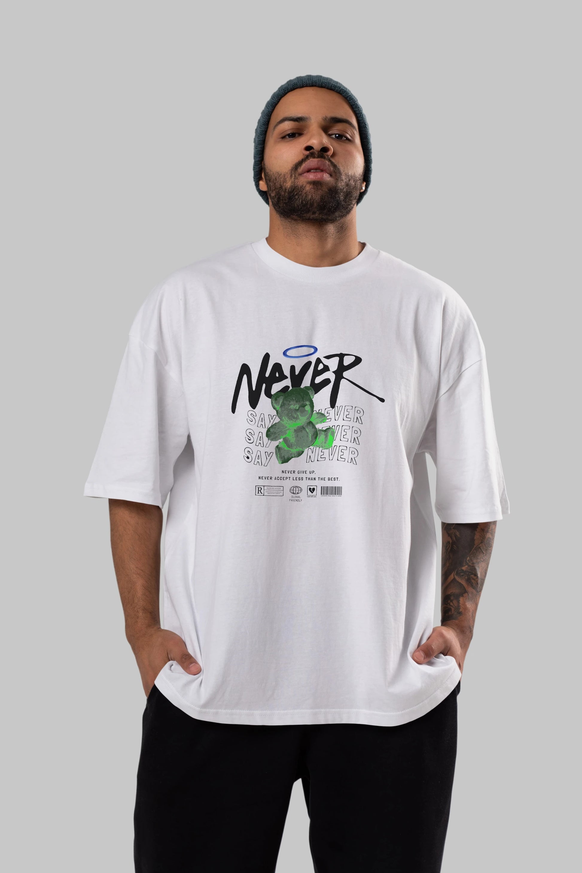 Teddy Bear Never Ön Baskılı Oversize t-shirt Erkek Kadın Unisex