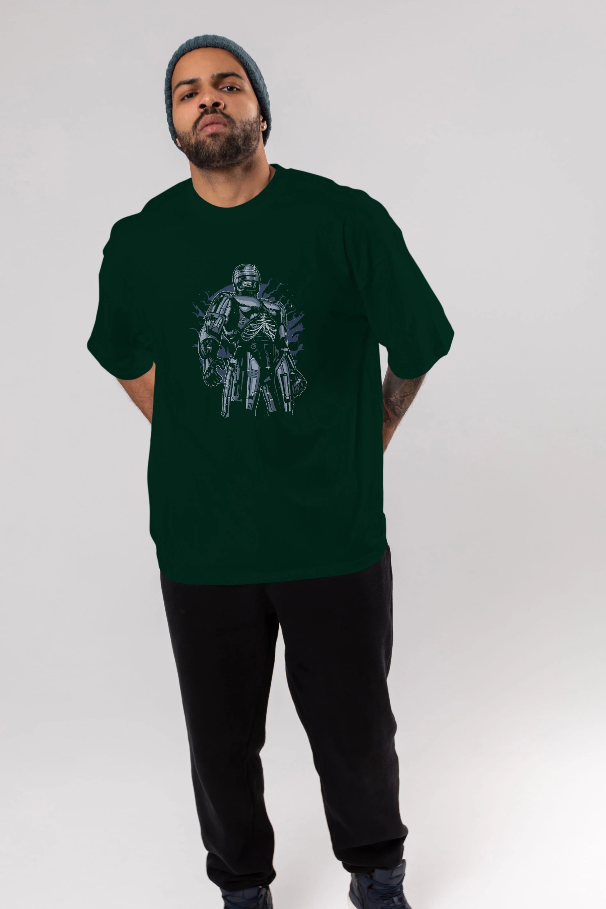 Roboskull Ön Baskılı Oversize t-shirt Erkek Kadın Unisex %100 Pamuk tişort