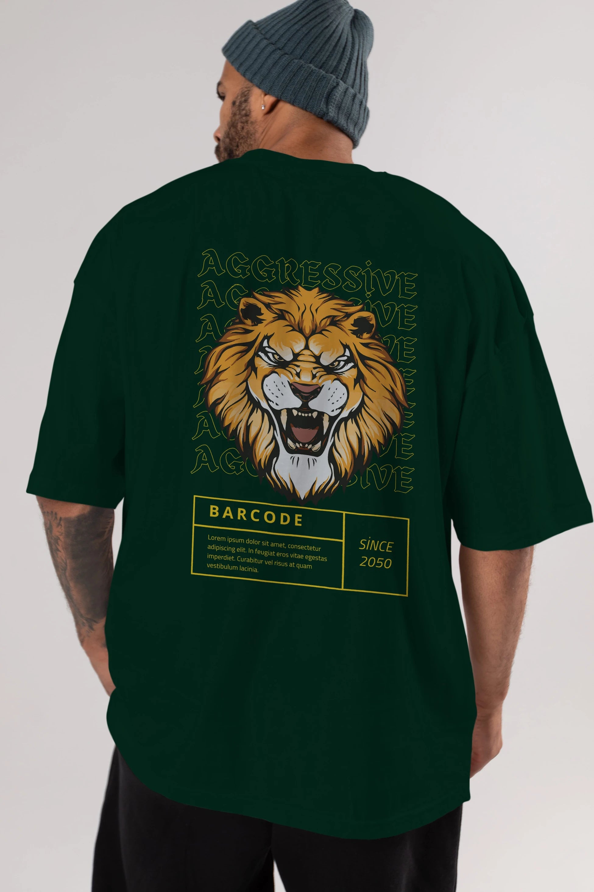 Aggressive Lion Arka Baskılı Oversize t-shirt Erkek Kadın Unisex
