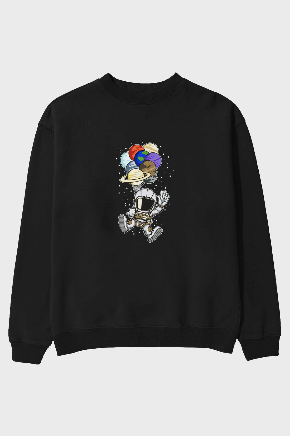 Astronaut Baloon Planets Ön Baskılı Oversize Sweatshirt Erkek Kadın Unisex