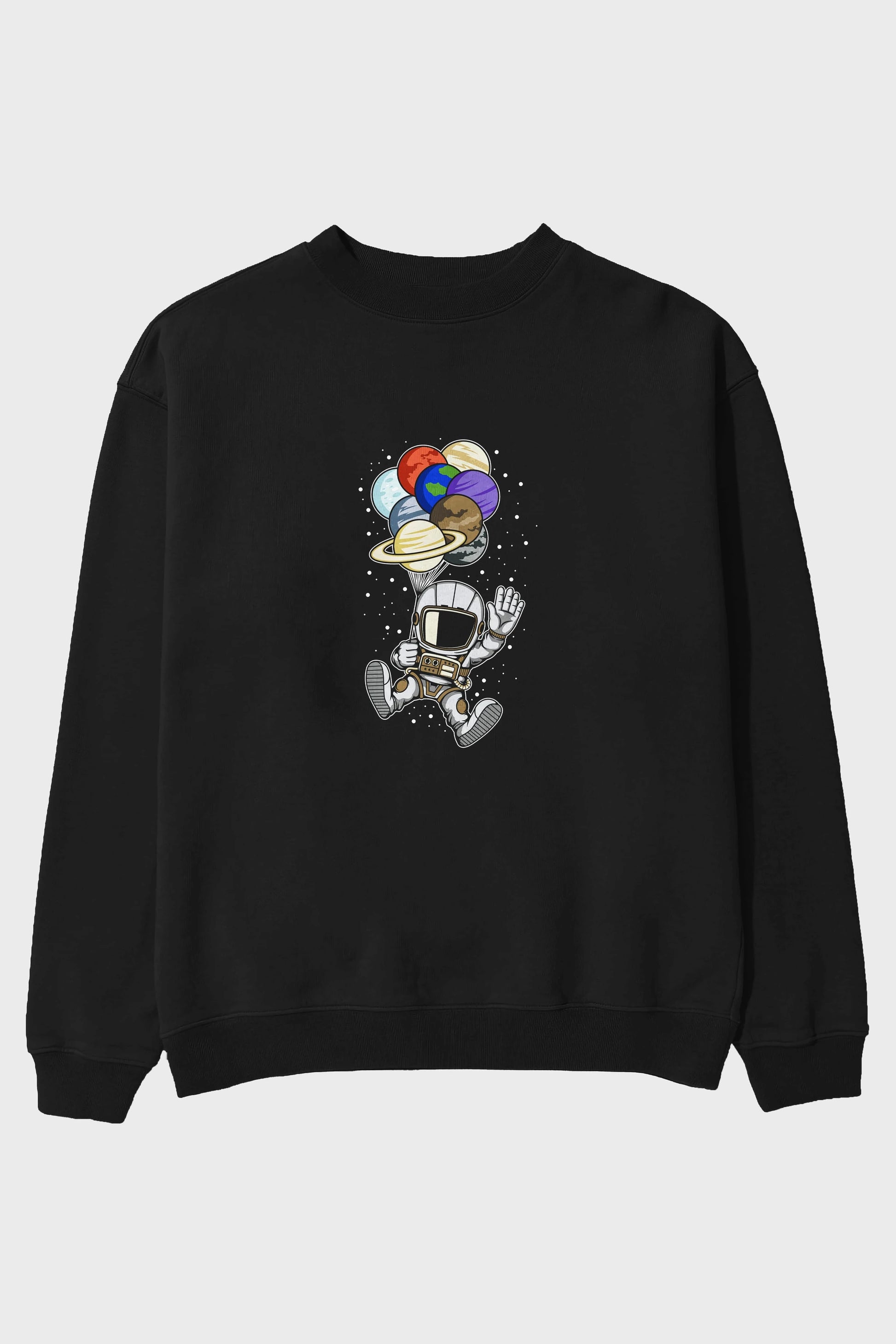 Astronaut Baloon Planets Ön Baskılı Oversize Sweatshirt Erkek Kadın Unisex