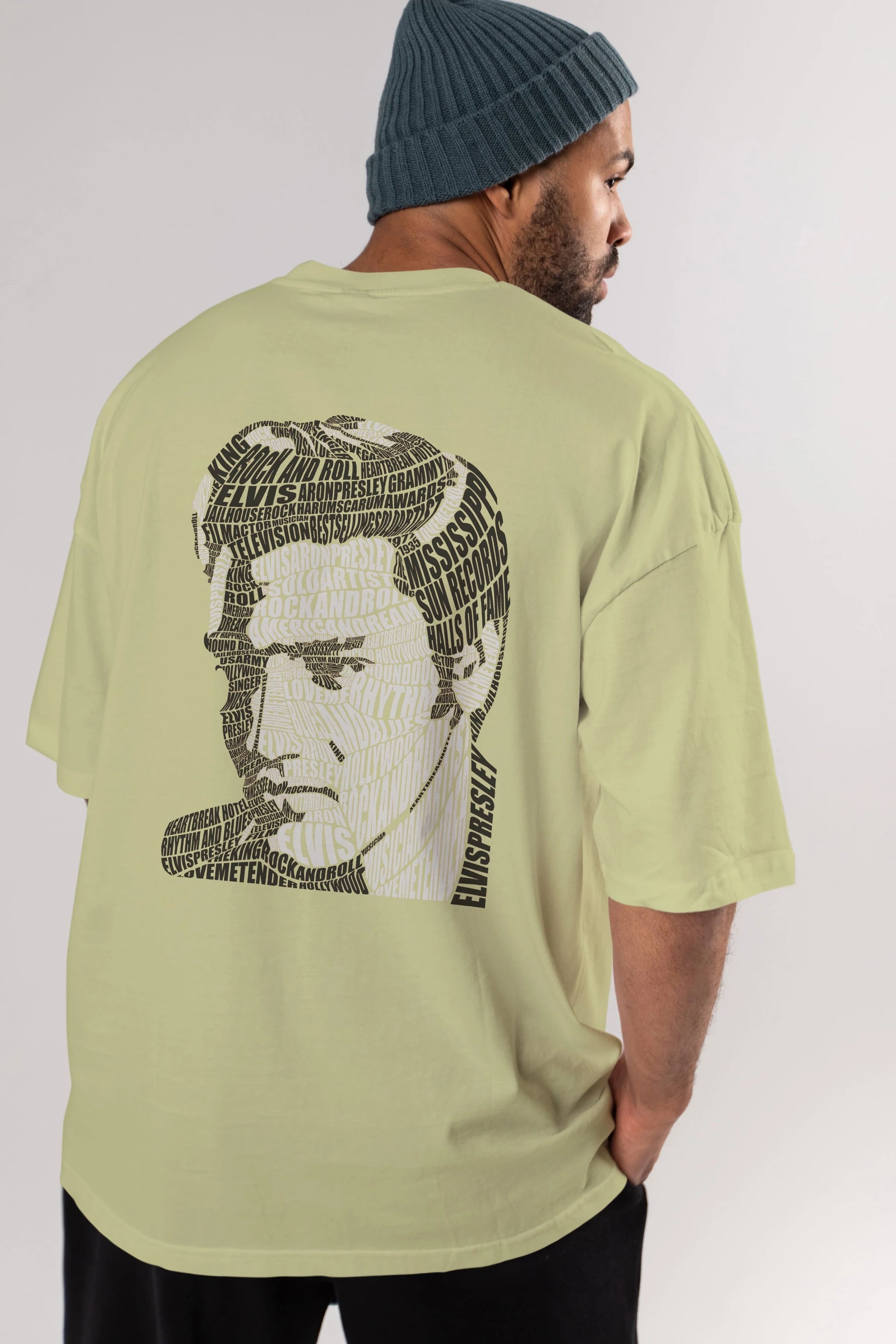 Elvis Presley Calligram Arka Baskılı Oversize t-shirt %100 pamuk Erkek Kadın Unisex