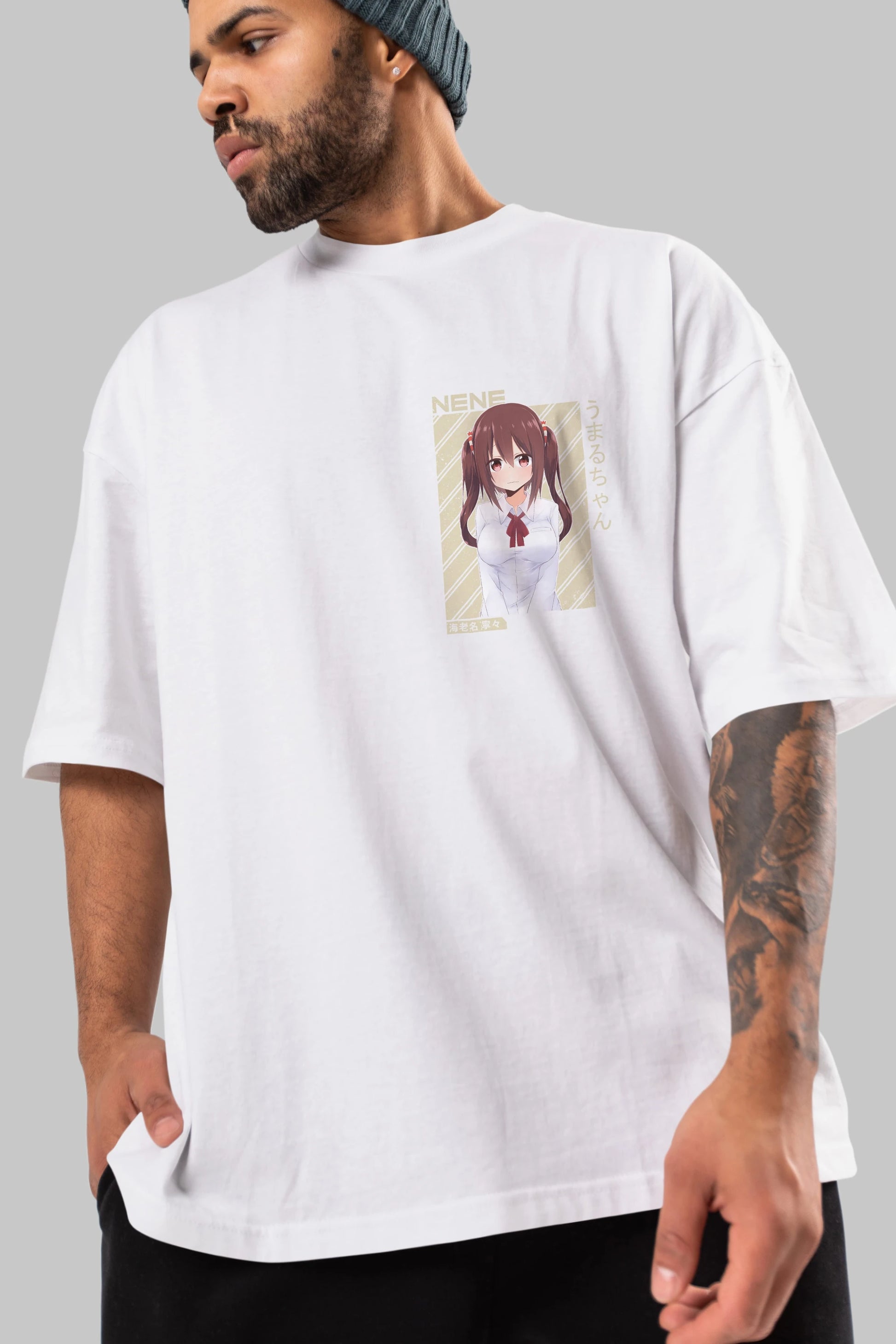 Nene Ebina 1 Ön Sol Baskılı Oversize t-shirt Erkek Kadın Unisex %100 Pamuk Bisiklet Yaka tişort