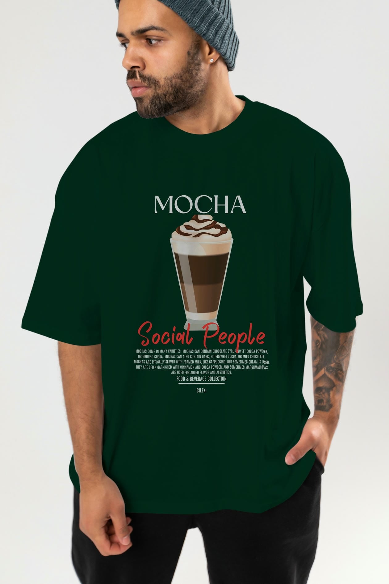 Mocha Kokteyl Serisi ön Baskılı Oversize t-shirt Erkek Kadın %100 Pamuk Bisiklet Yaka tişort