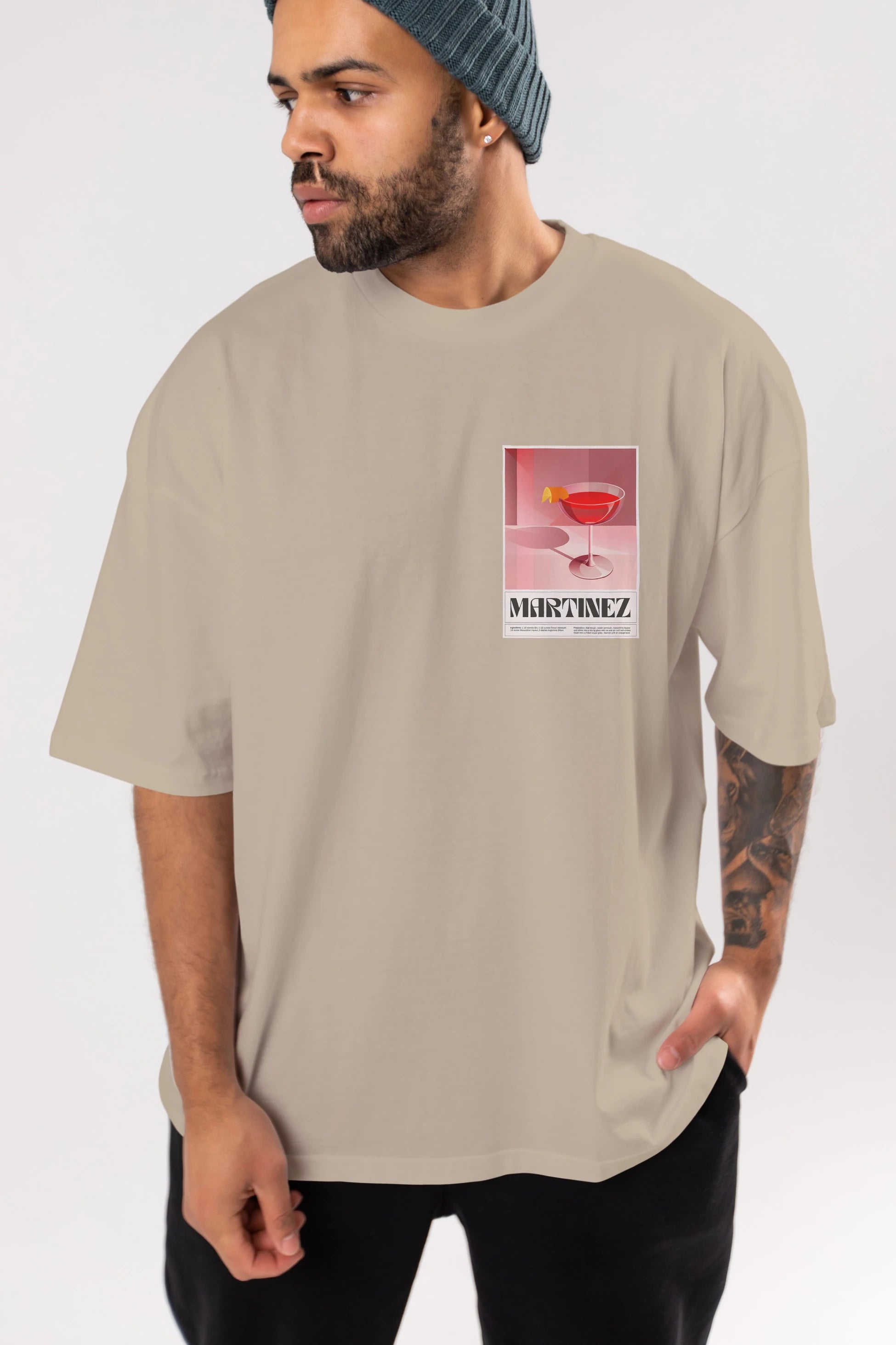 Martinez Ön Sol Baskılı Oversize t-shirt Erkek Kadın Unisex %100 Pamuk Bisiklet Yaka tişort