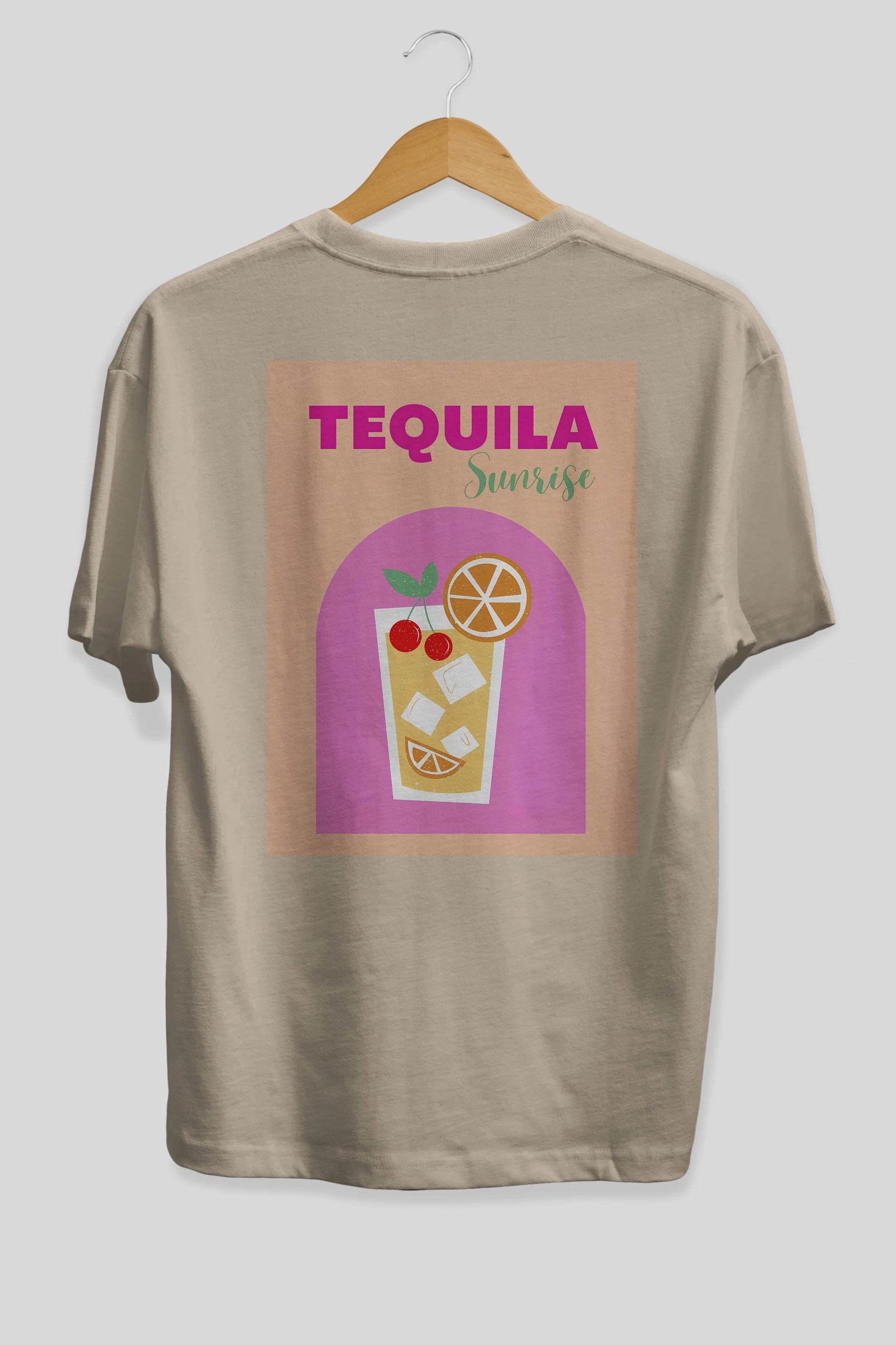 Tequila Sunrise 2 Arka Baskılı Oversize t-shirt Erkek Kadın Unisex %100 Pamuk Bisiklet Yaka tişort
