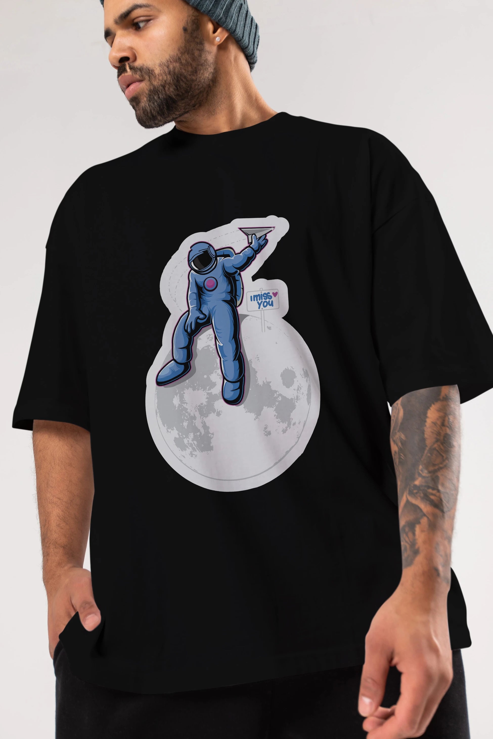 Astro Missing Earth Sticker Ön Baskılı Oversize t-shirt Erkek Kadın Unisex