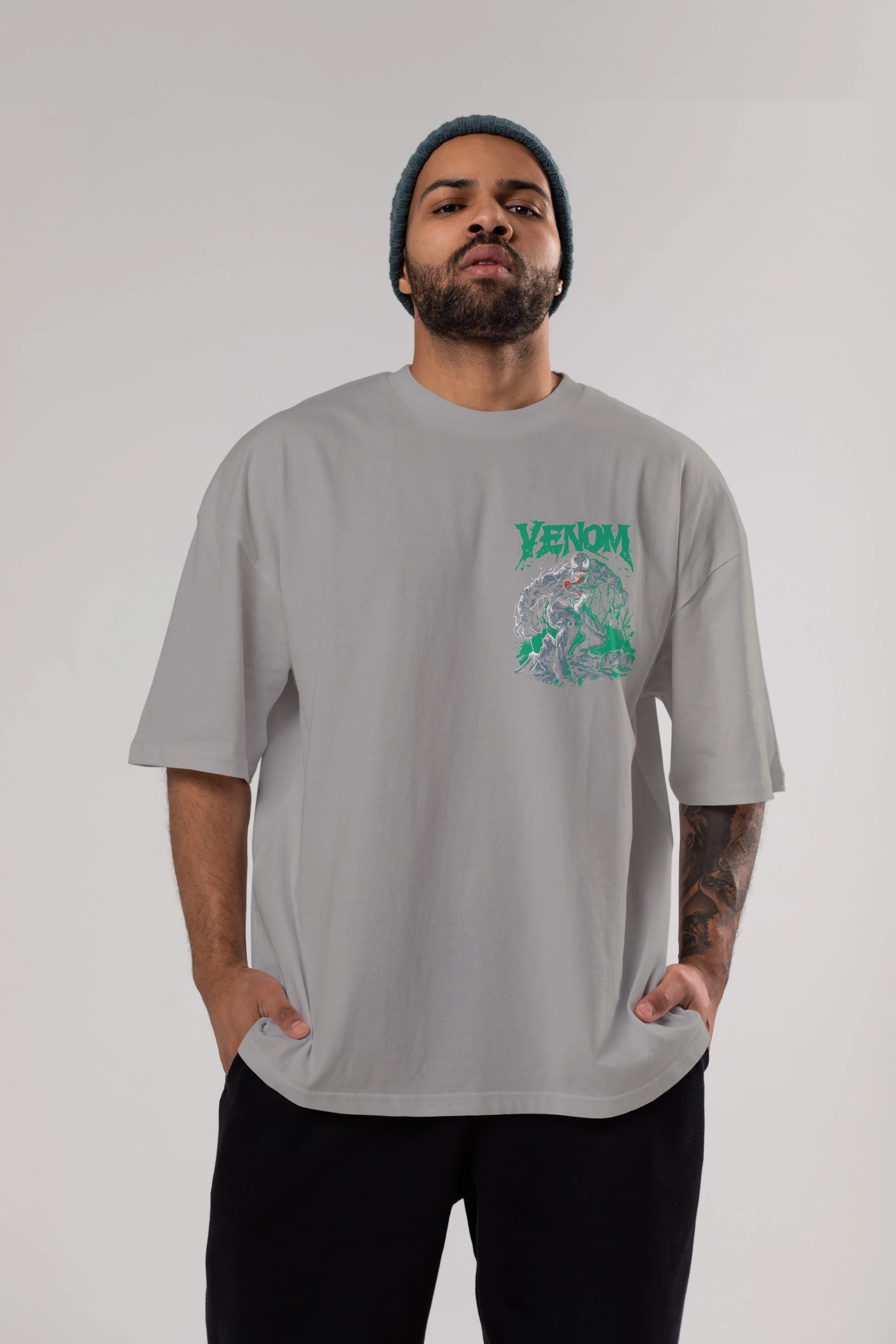 Venom (3) Ön Sol Baskılı Oversize t-shirt Erkek Kadın Unisex %100 Pamuk Bisiklet Yaka tişort