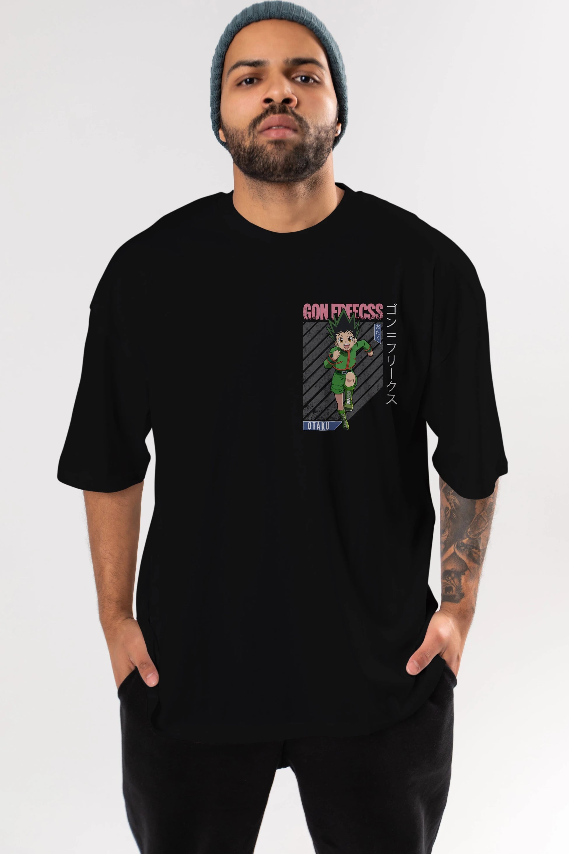 Gon Freecss HUNTER X HUNTER Ön Sol Baskılı Oversize t-shirt Erkek Kadın Unisex %100 Pamuk Bisiklet Yaka tişort